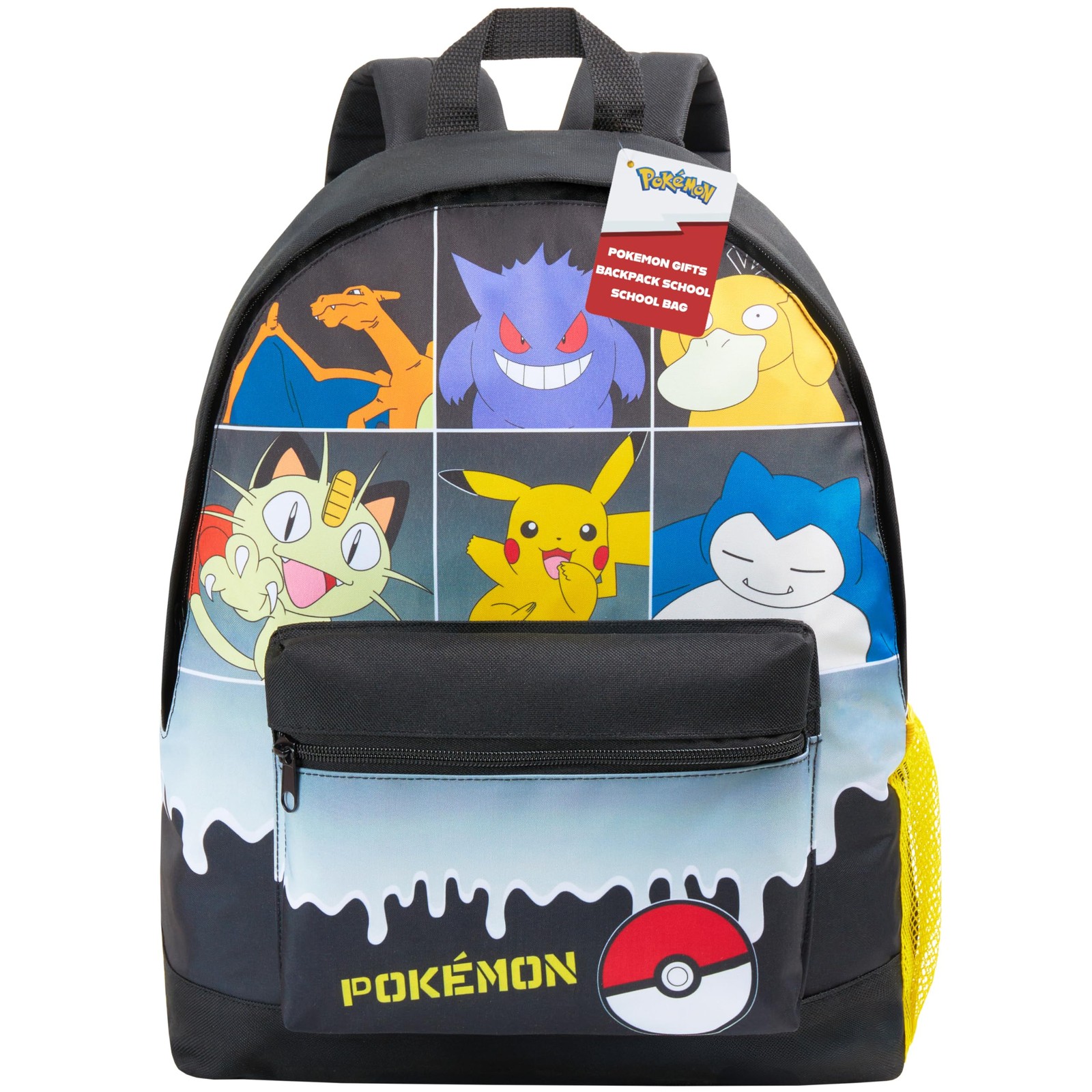Pokemon Backpack for Kids Teens Boys Girls, 16.1x13x4.7inch, Black Grid