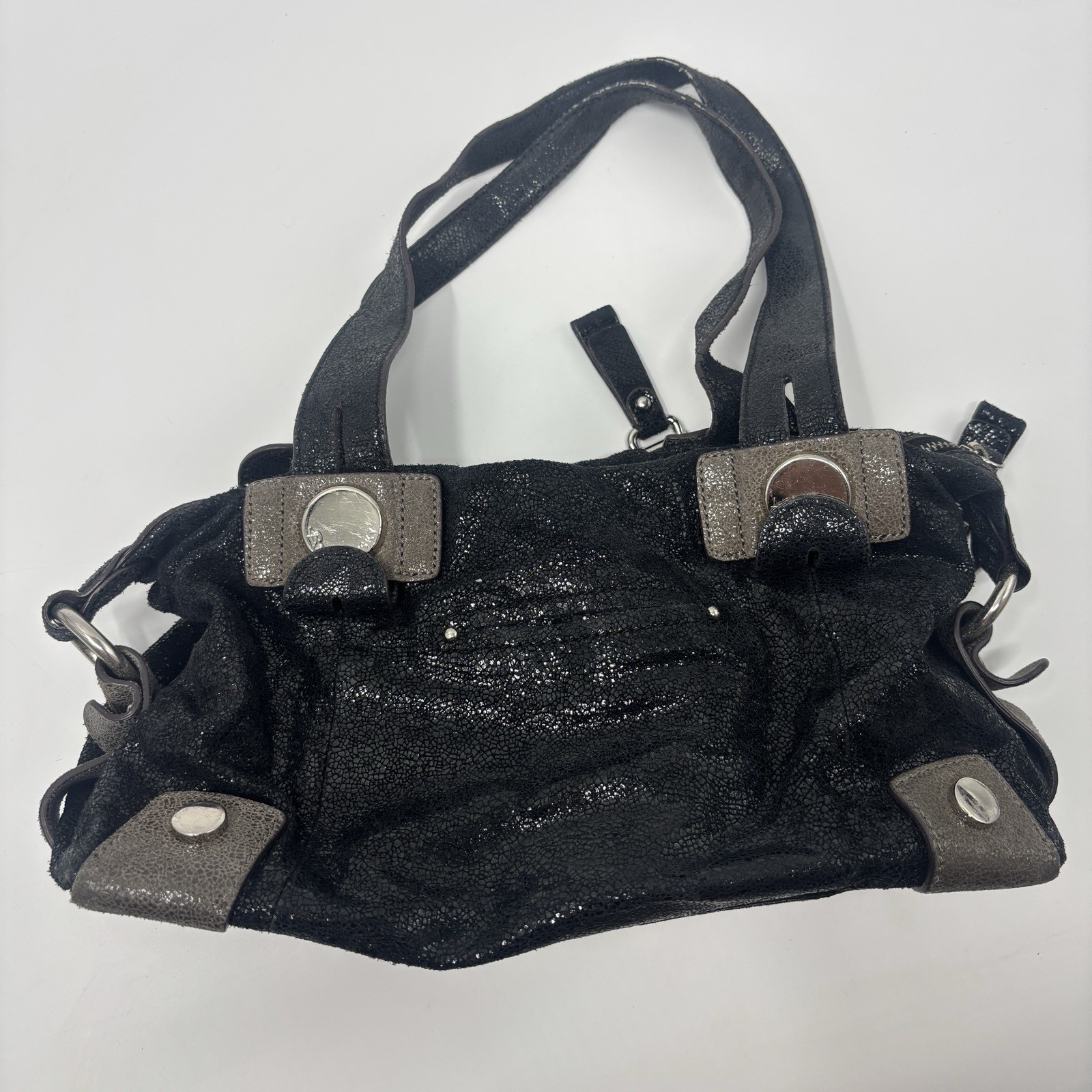 B. MAKOWSKY Black Shimmer Metallic Leather Bag. Read Description