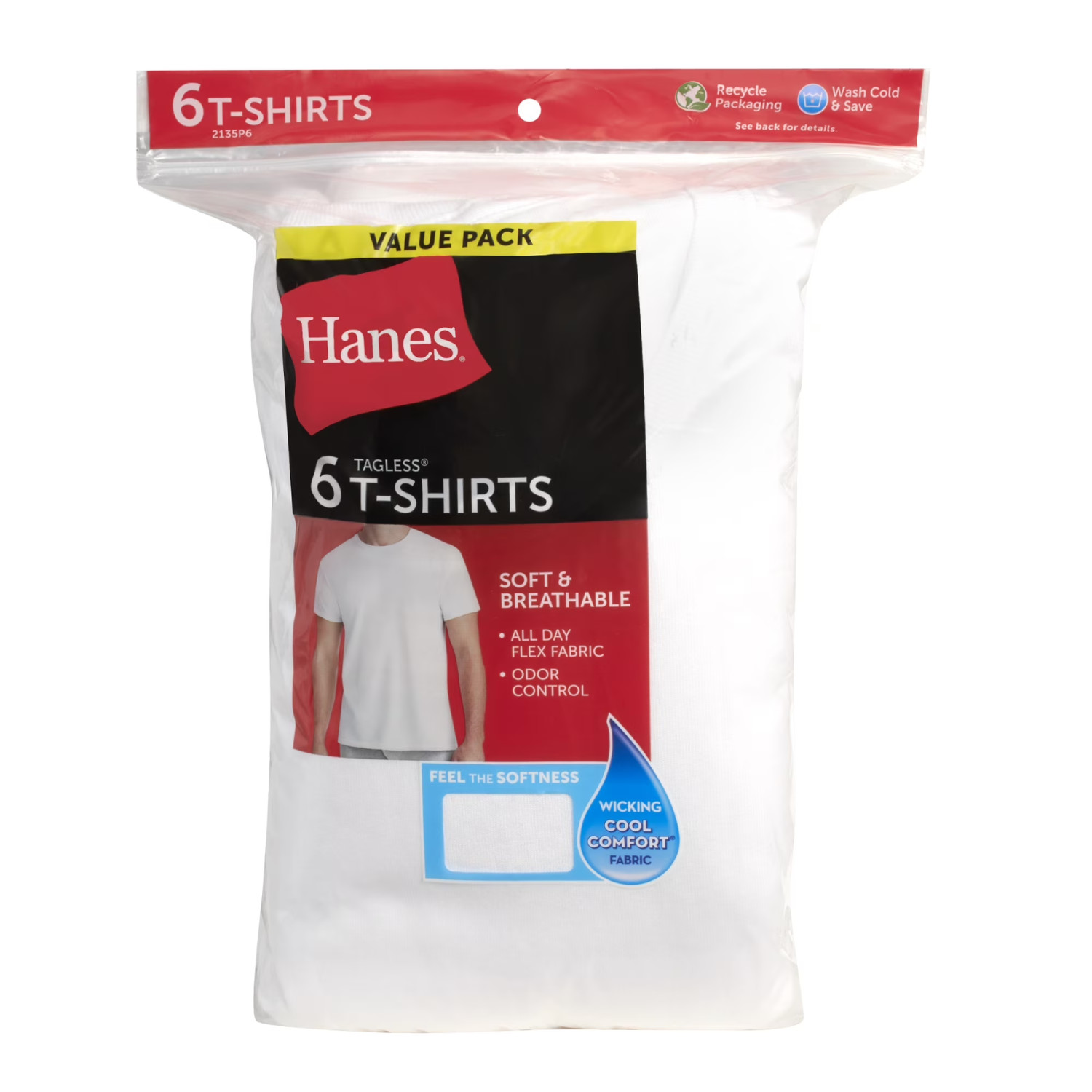 Hanes Men’s White Crew T-Shirt Undershirts Value Pack 6 Pack – Size L