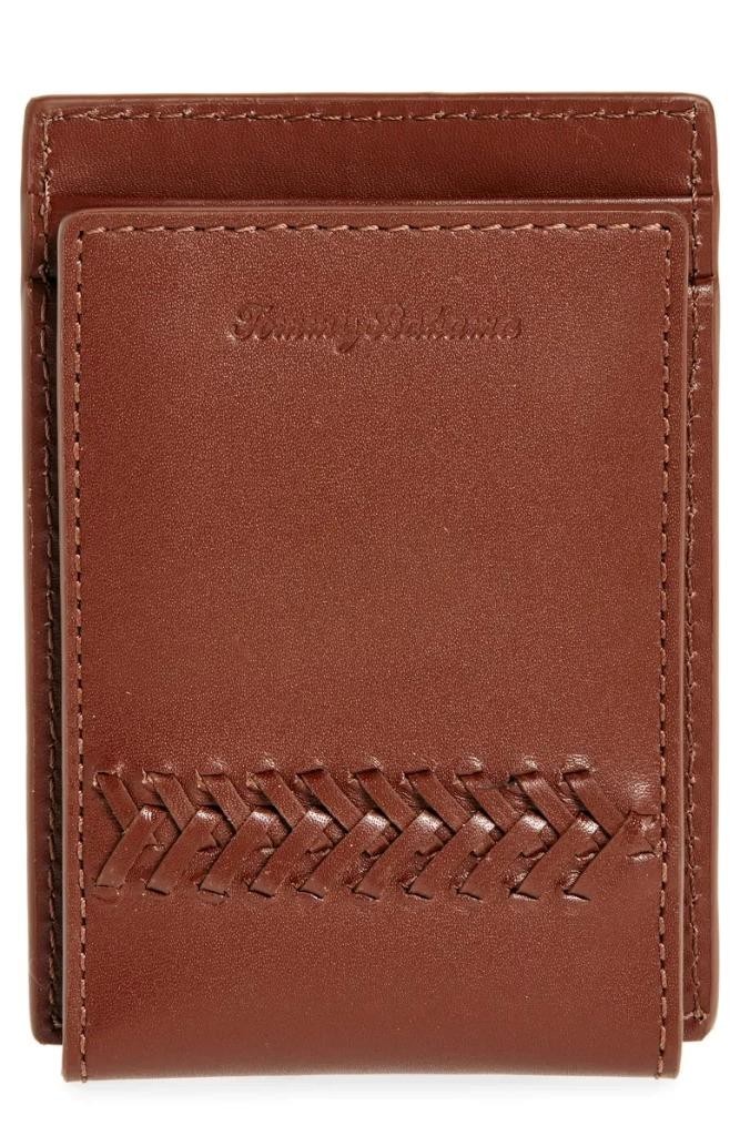 $75 – Tommy Bahama Magnetic Money Card Leather Wallet in Tan