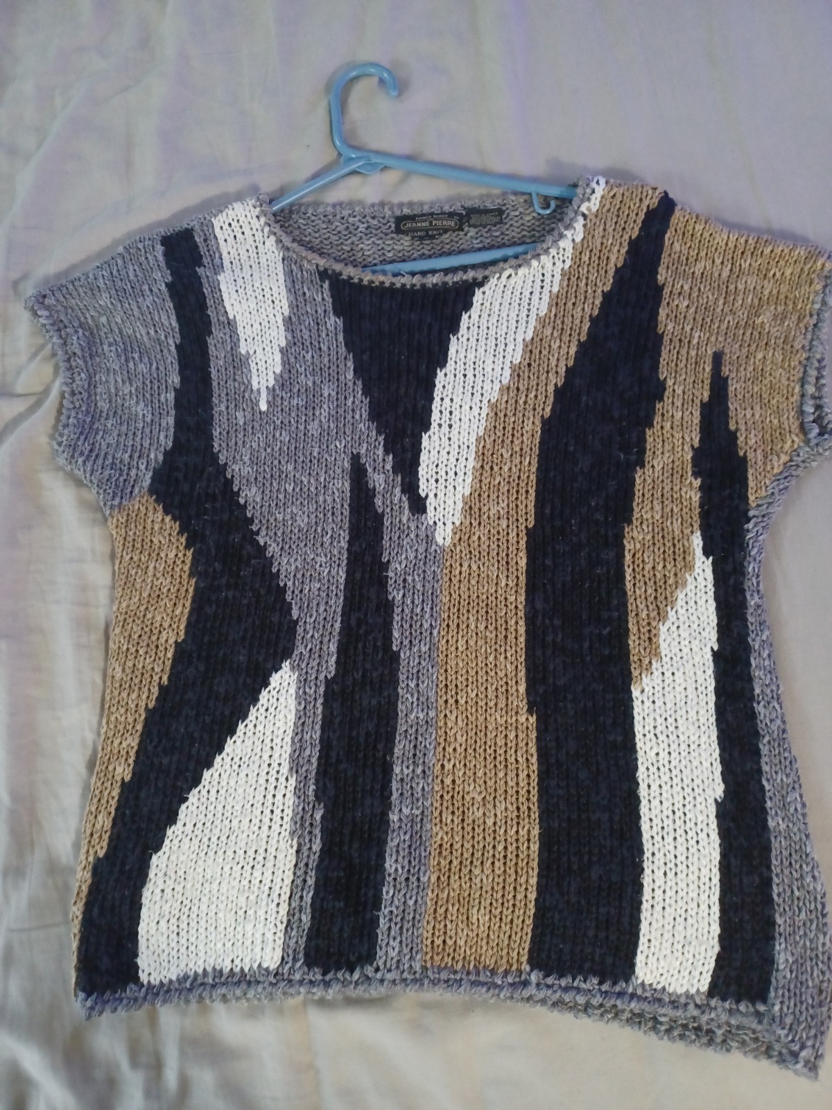 Renee Tener for Jeanne Pierre womans s geometric hand knit sweater linen blend