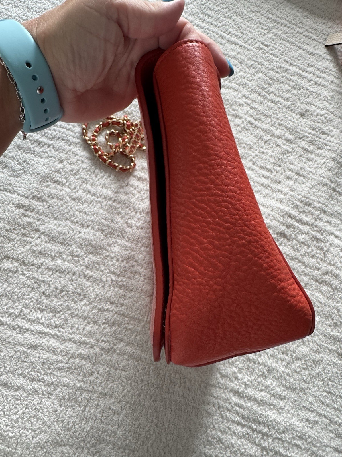 Tory Burch Orange Pebbled Shoulder Bag Magnetic Closure Gold Chain Strap Logo