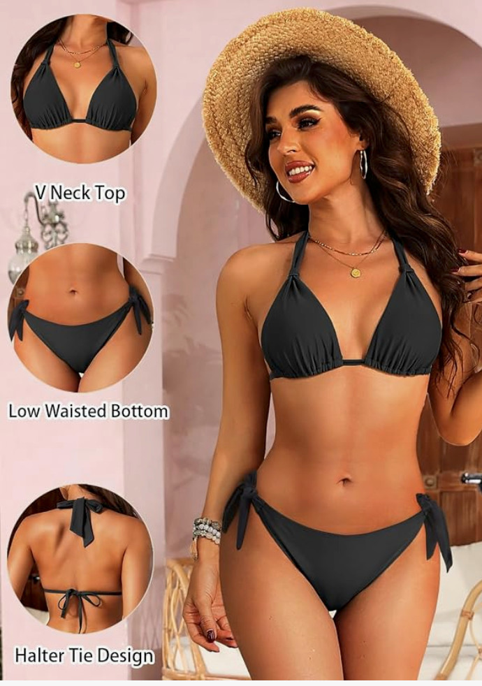 Women Halter Bikini Set – Two Piece Triangle Swimsuit Tie Bathing Suit 2025 C…