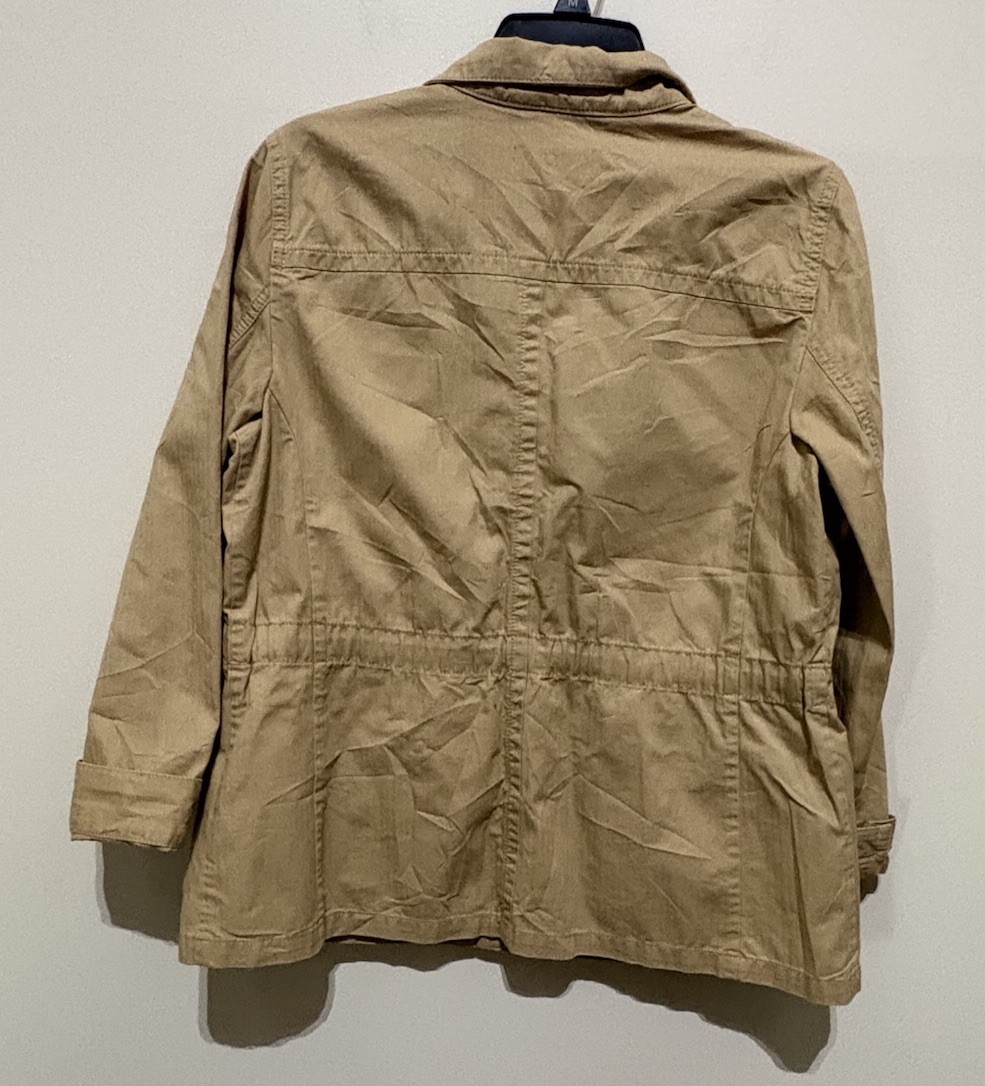 Talbots Petites Safari Utility Jacket PS Tan Beige Military Travel Cotton Blend