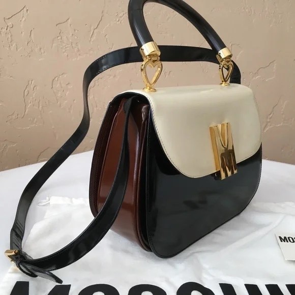 MOSCHINO Redwall Tricolor Polished Leather Bag Made in Italy