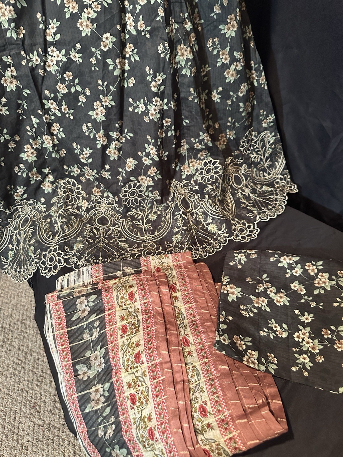 Bin Saeed Lawn Cotton 3 Pc Suit-premium Cut Work Emb- Aline Style-M & L – $44