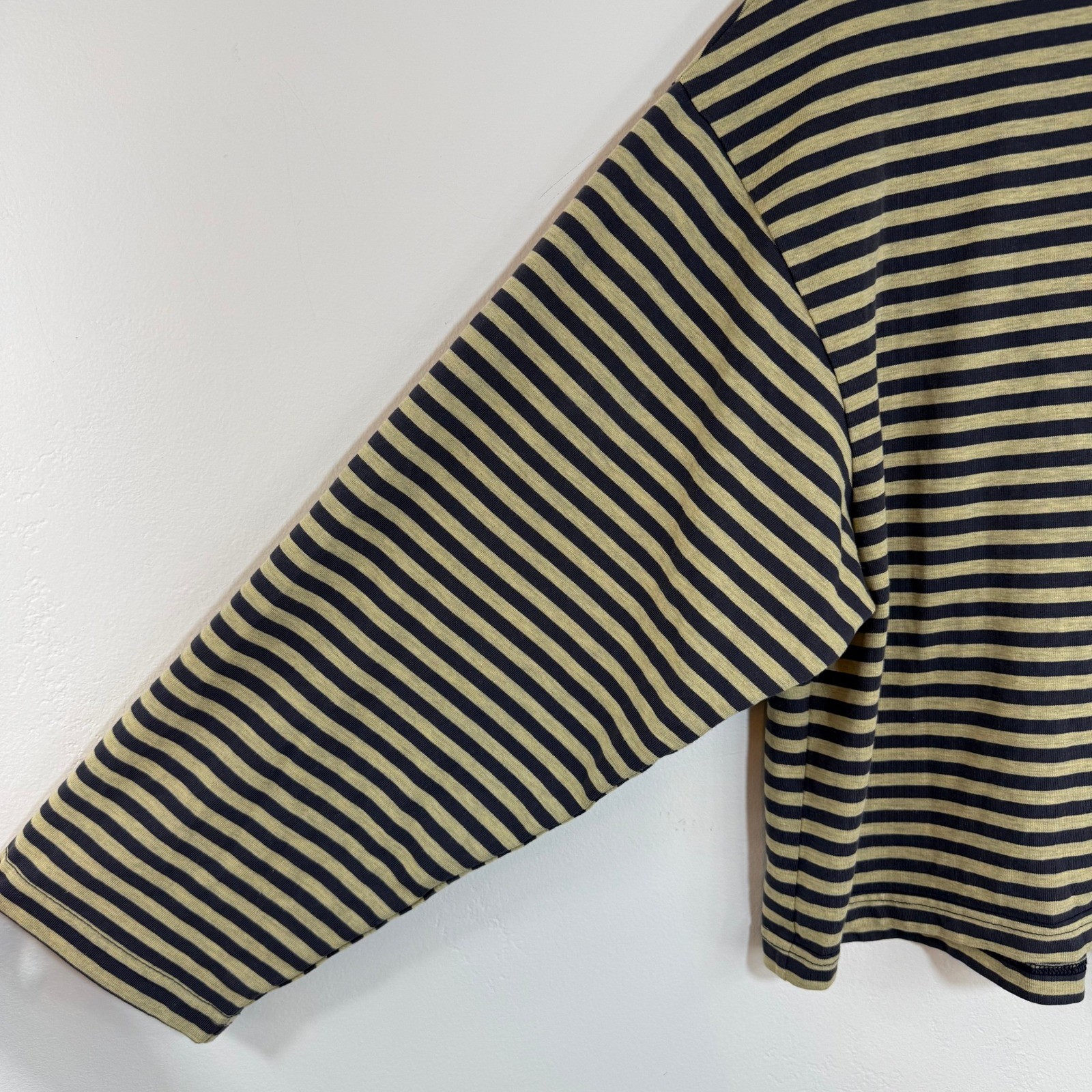 Lioness Bloom Top Beige Stripe Long Sleeve Navy Blue Boxy Oversized Streetwear S