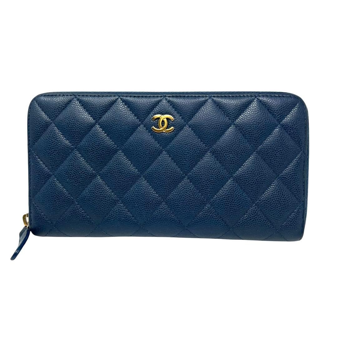 CHANEL Chanel Caviar Skin Matelass Round Zip Long Wallet