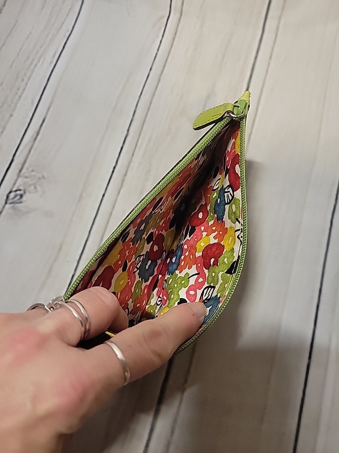 Brighton Spring Song Apple Green Leather Zipper Wallet Pouch EUC