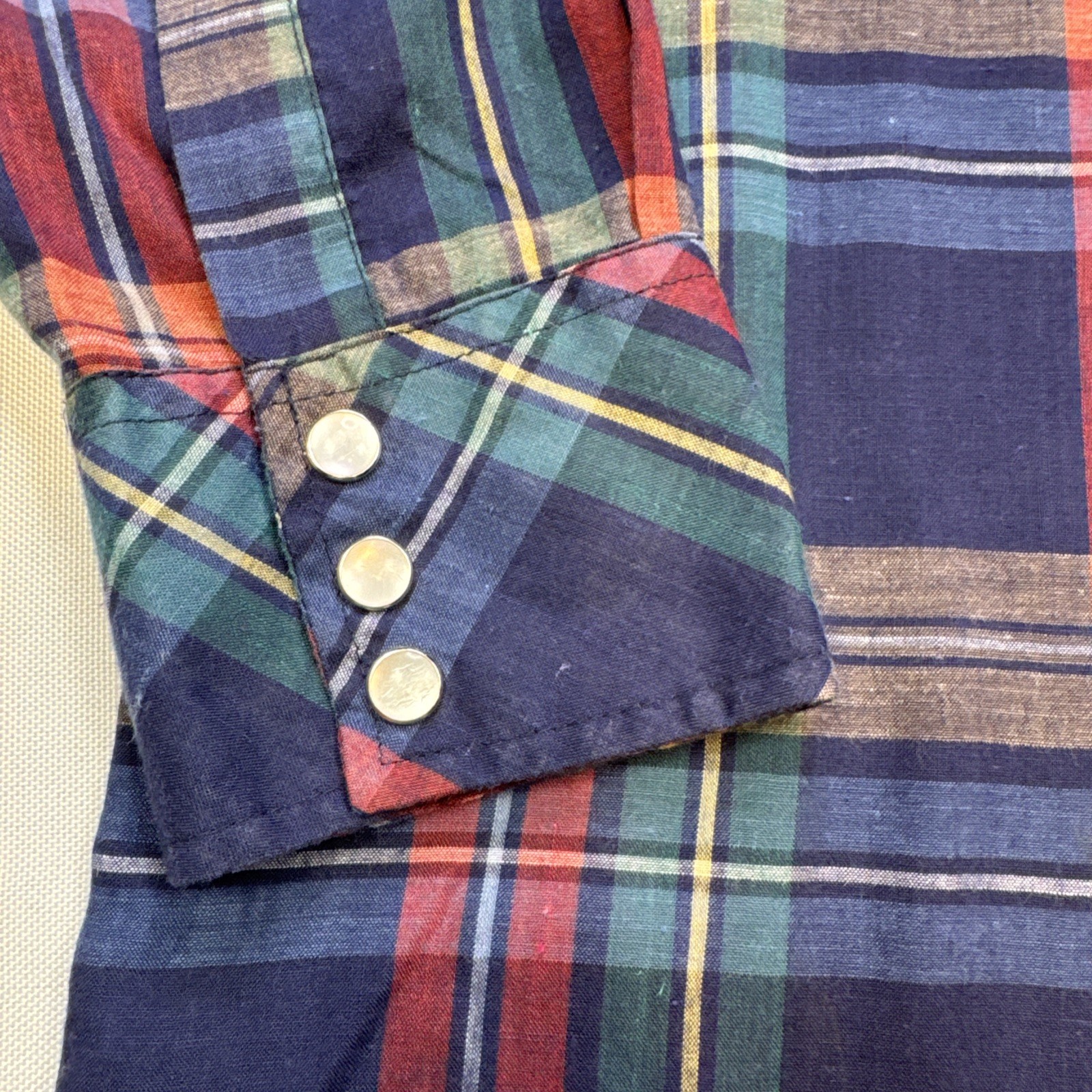 Vintage VIP Western Snap Shirt Mens S 90s Plaid Check Pearl Cowboy Ranch #0210
