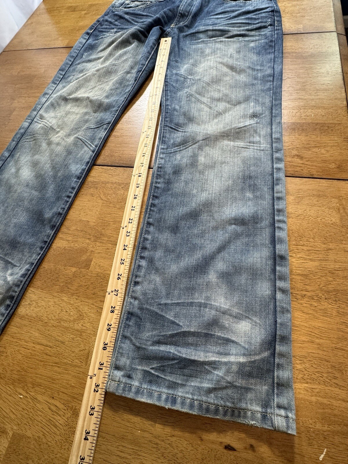 Grindhouse Bleach Washed Jeans Unique Design Mens Size 38×32 Slim Straight Fit