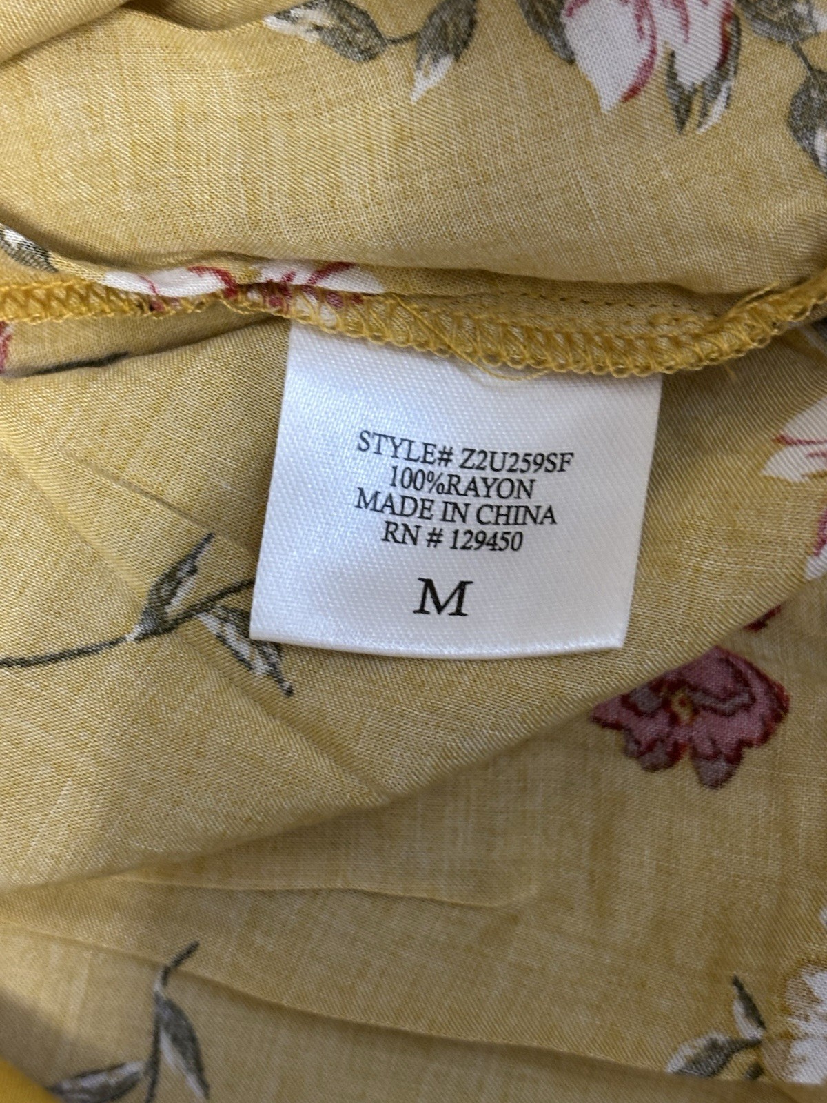 Brina & EM Blouse Medium Mustard Yellow Red White Floral 100% Rayon