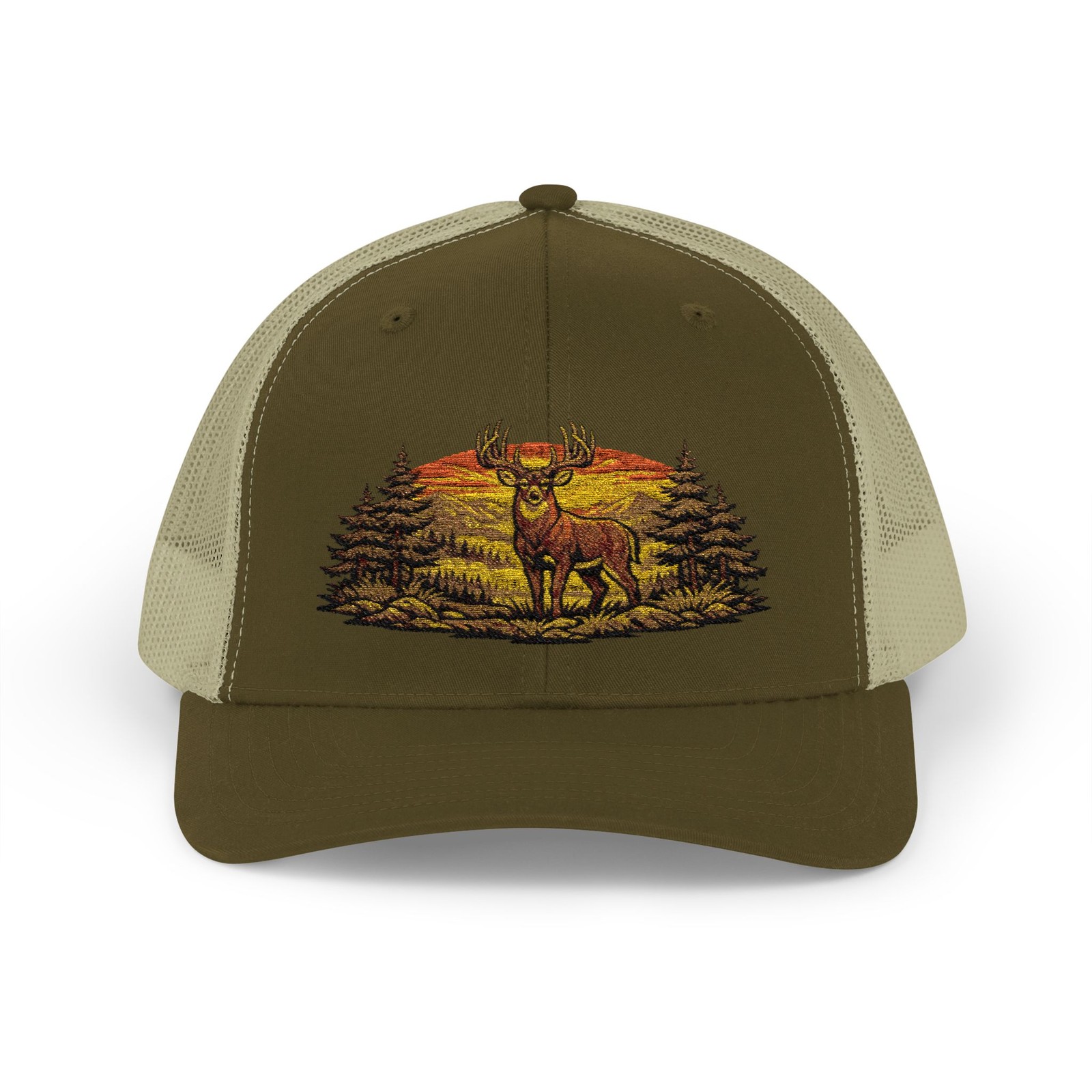 Whitetail Deer Hunting Trucker Cap | Pine Forest Buck Snapback Hat for Hunters