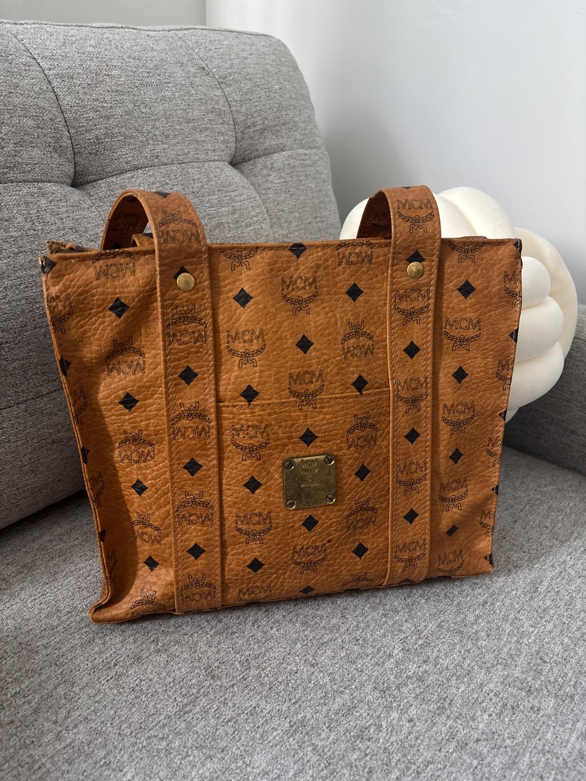 MCM Visetos Cognac Tote Bag Shopper Handbag Brown Monogram Vintage