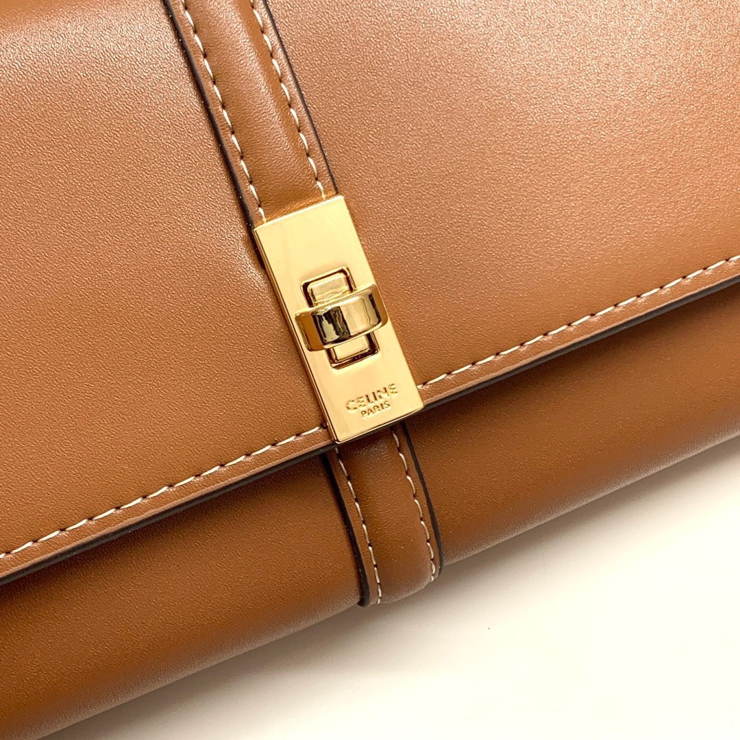 CELINE Caramel Solid Wallet Gold Logo Clasp Zipper Poker Credit Card Holder