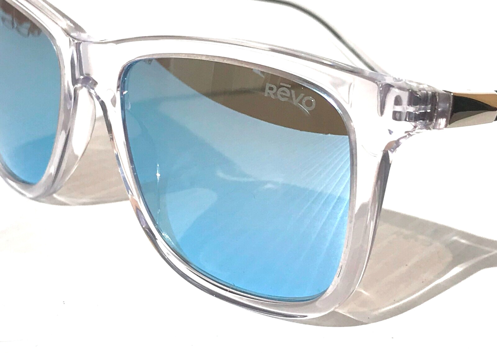 NEW REVO COVE Shiny Crystal Clear POLARIZED Blue Lens Sunglass 1164N 09 BL