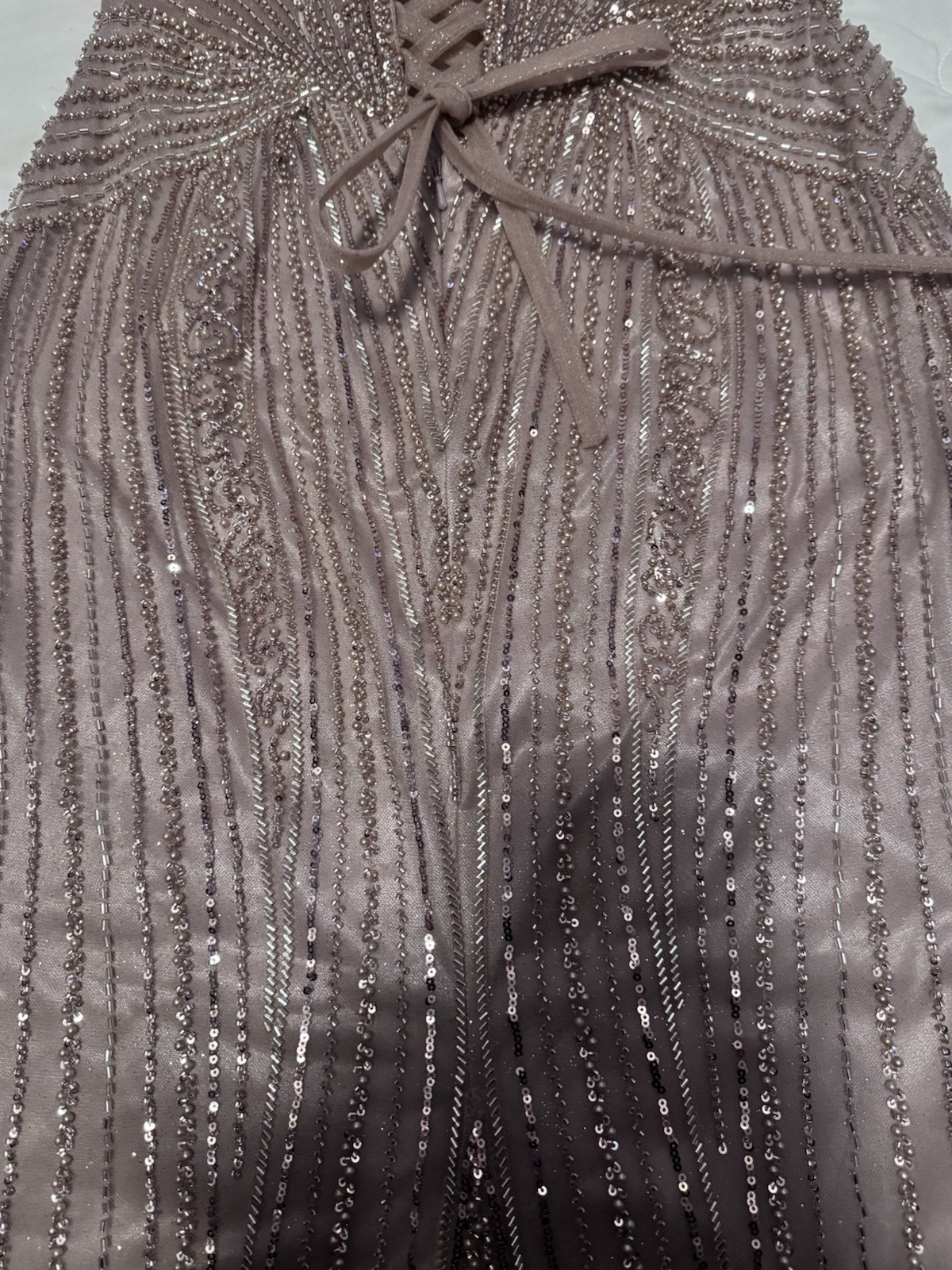 Ladivine by Cinderella Divine Champagne Beaded Sequin Mesh Gown Dress Size 12P
