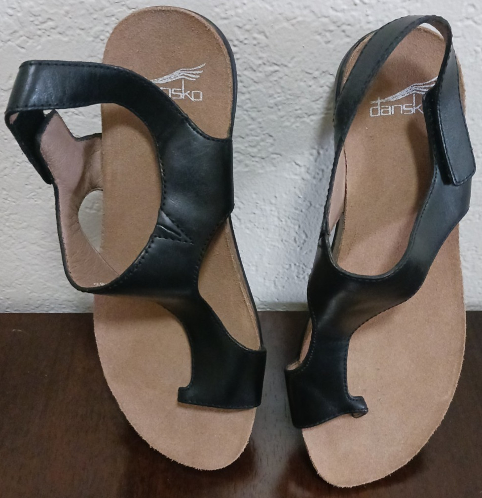 DANSKO Women’s REECE Leather Sandals Black Waxy Burnished [EU 38] US 7.5/8-NWD