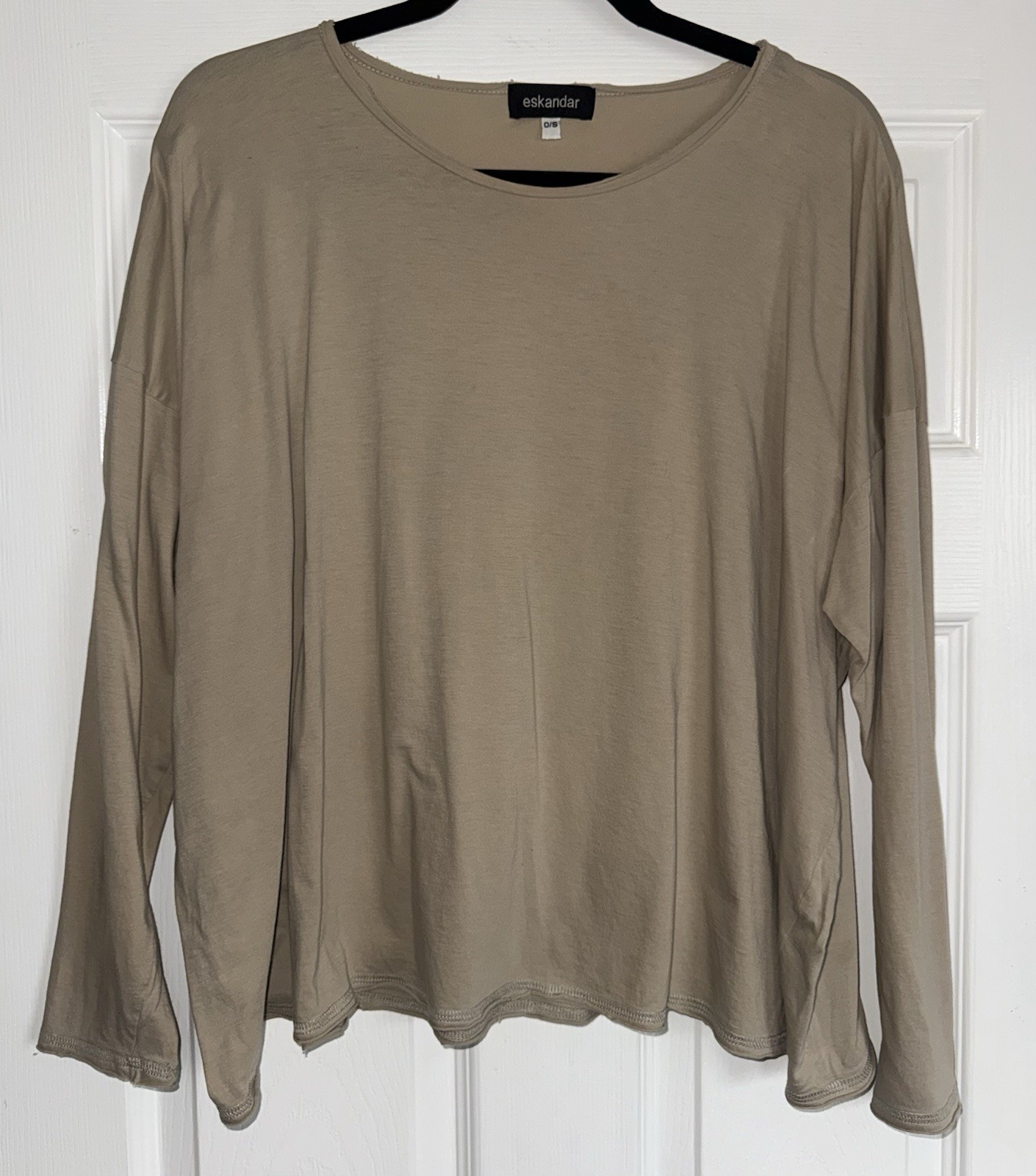 ESKANDAR Neutral Taupe Pima Cotton Lightweight Raw Hem Oversized Top One Size OS