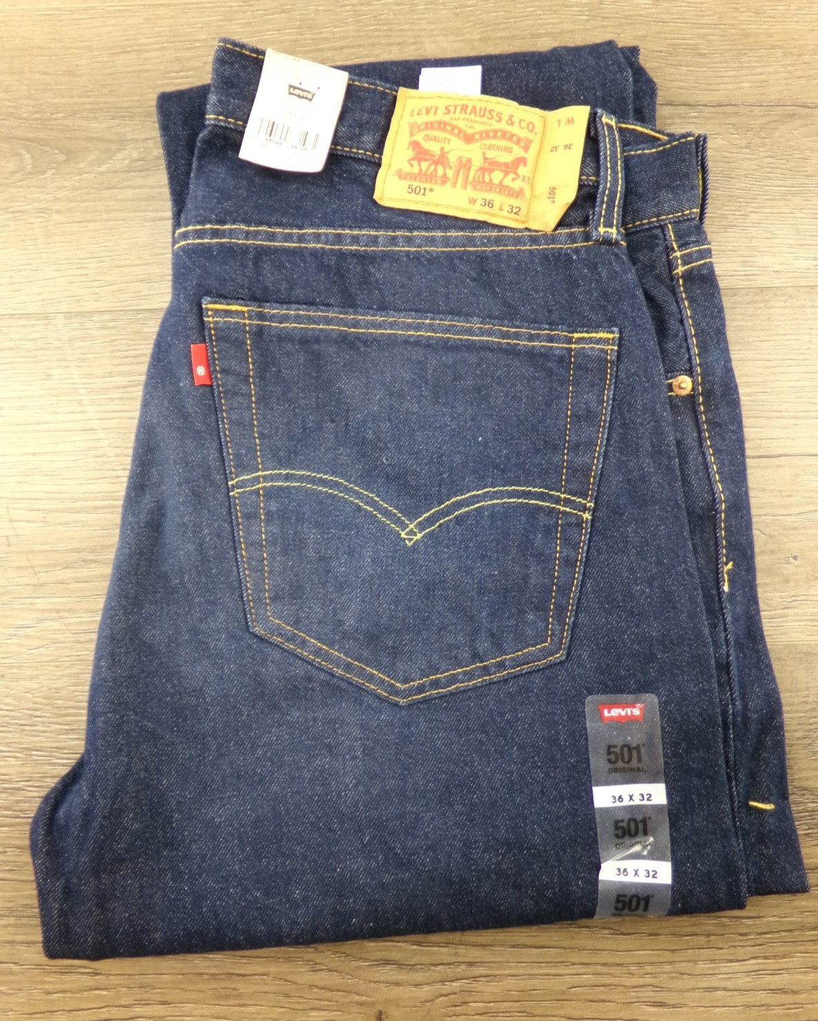 Levis 501 Original Fit Jeans 36×32 Straight Leg Button Fly Dark Stonewash New S6