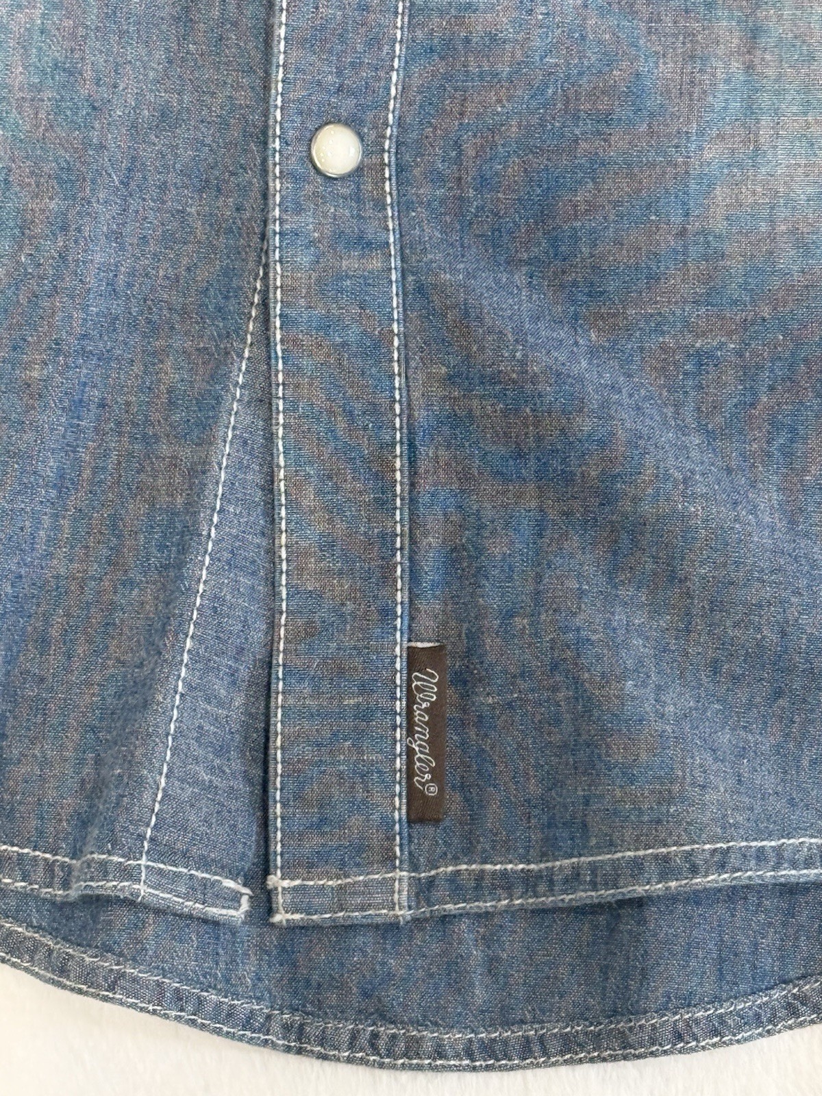 Wrangler Retro Men’s S Blue Denim Cotton Snap Button-Up Shirt Pockets MVR151M