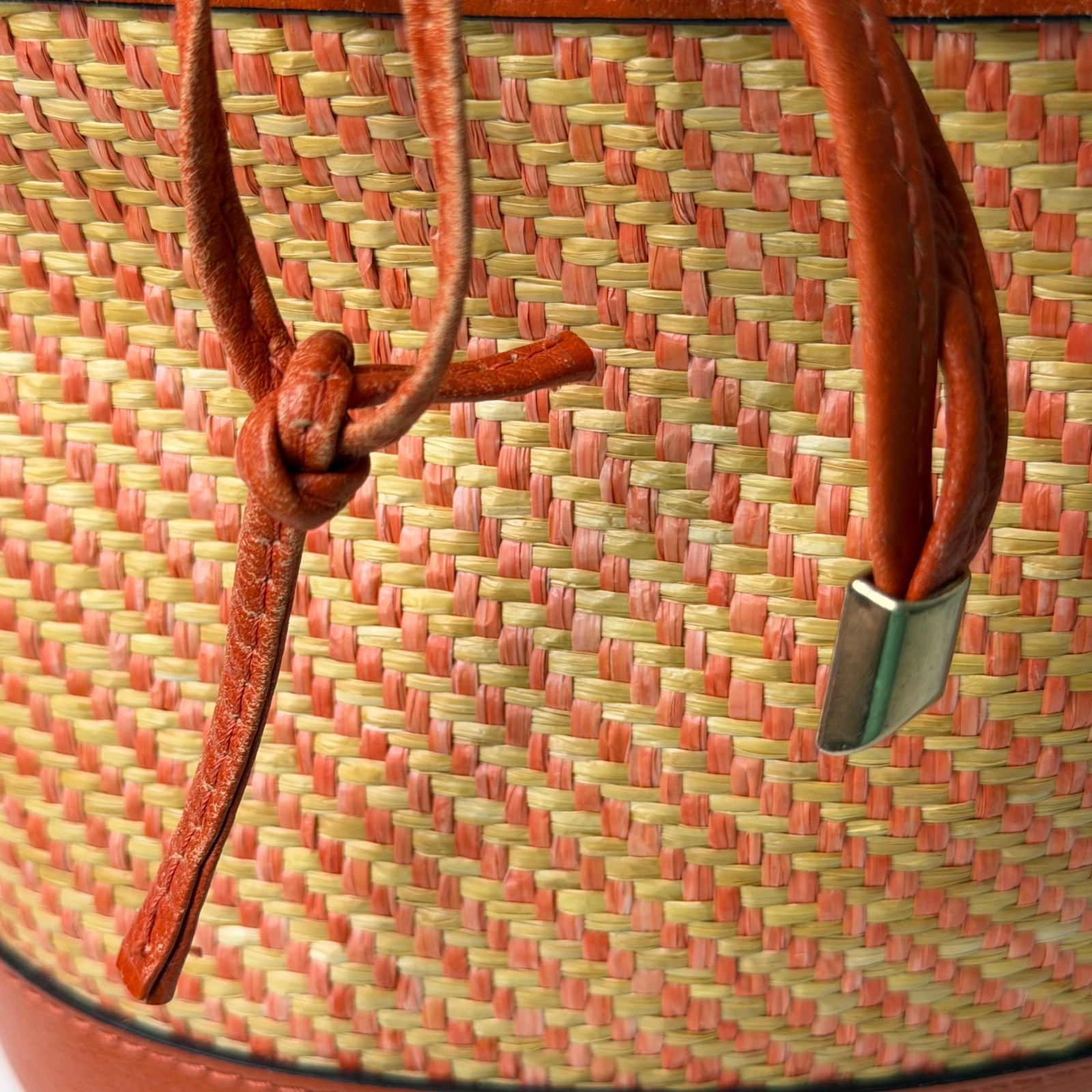 Divina Firenze Bucket Bag Womens Orange Woven Straw Leather Italian Boho Small