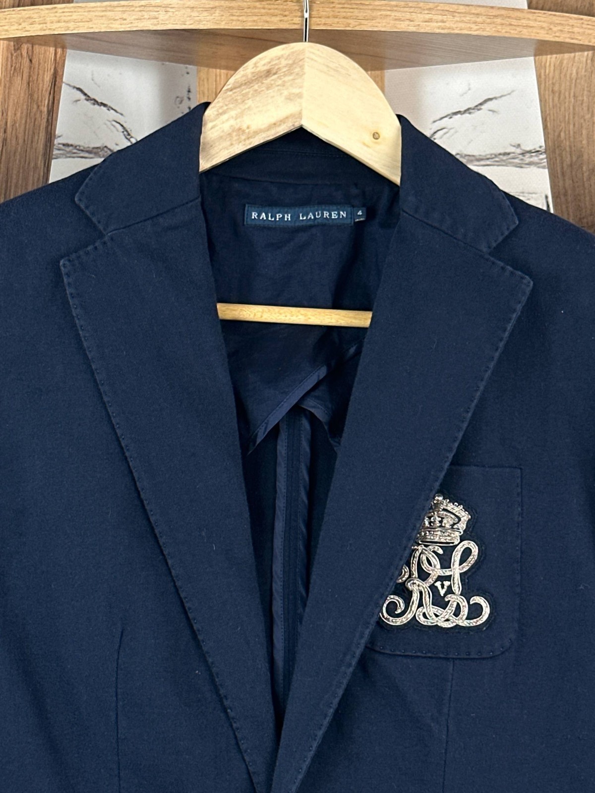 💄Ralph Lauren Navy Blue Stretch Cotton Blazer Jacket Navy SZ 4 (US DUTIES PAID)