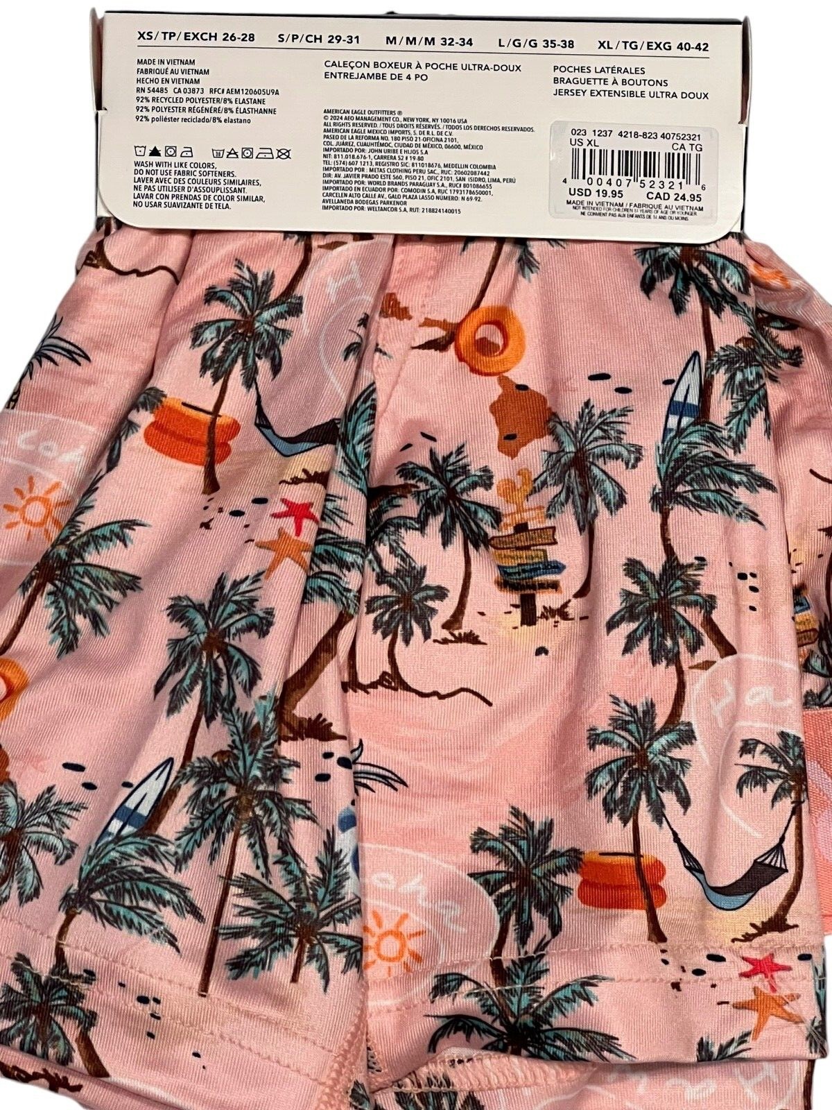 NWT AMERICAN EAGLE Ultra Soft Pocket Boxer Sz XS-S-M-L-XL Pink Palm Trees #78