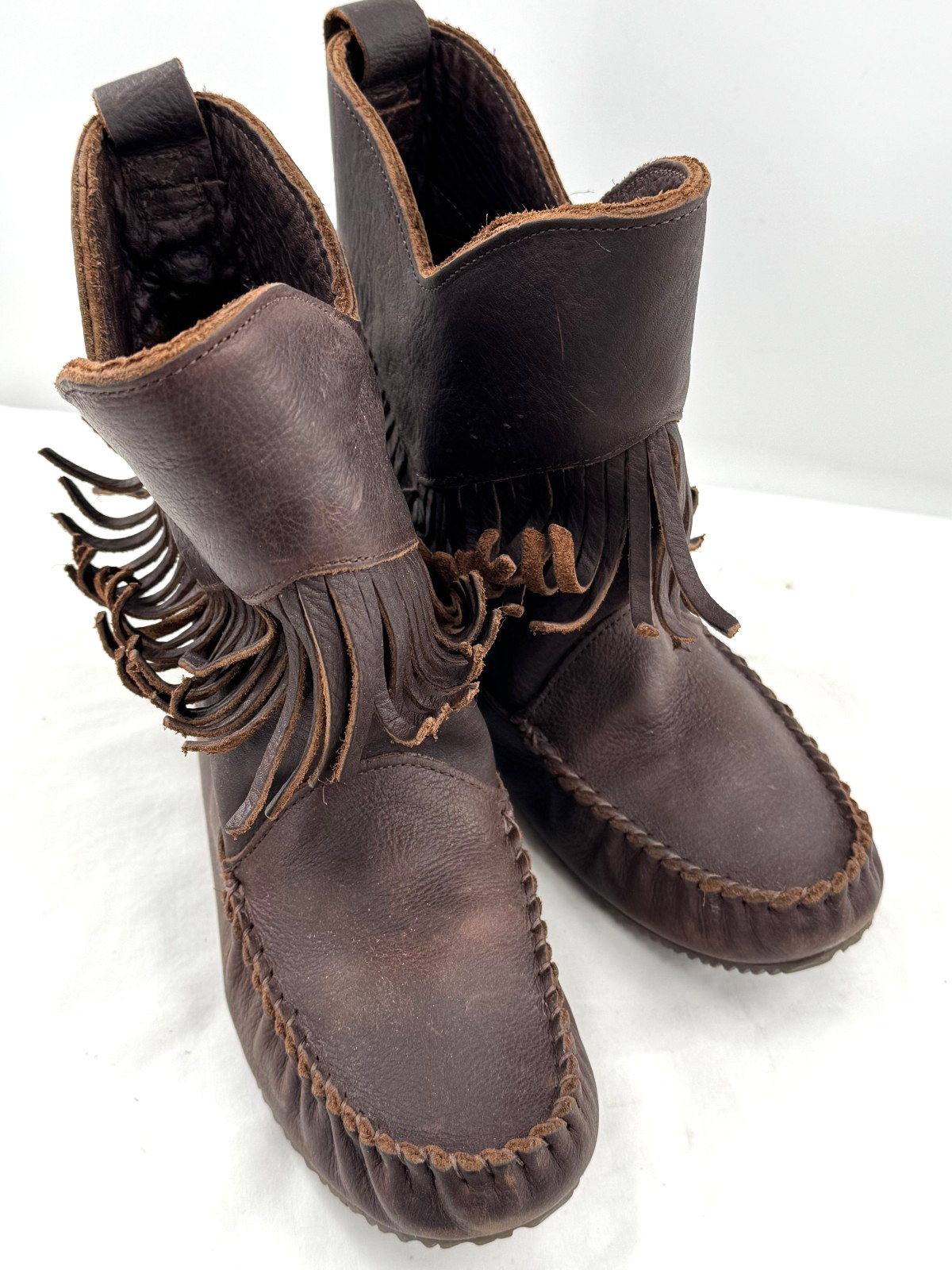 Manitobah Mukluks Indigenous Oiled Leather Dancer Boots Fringe Women’s Sz 8