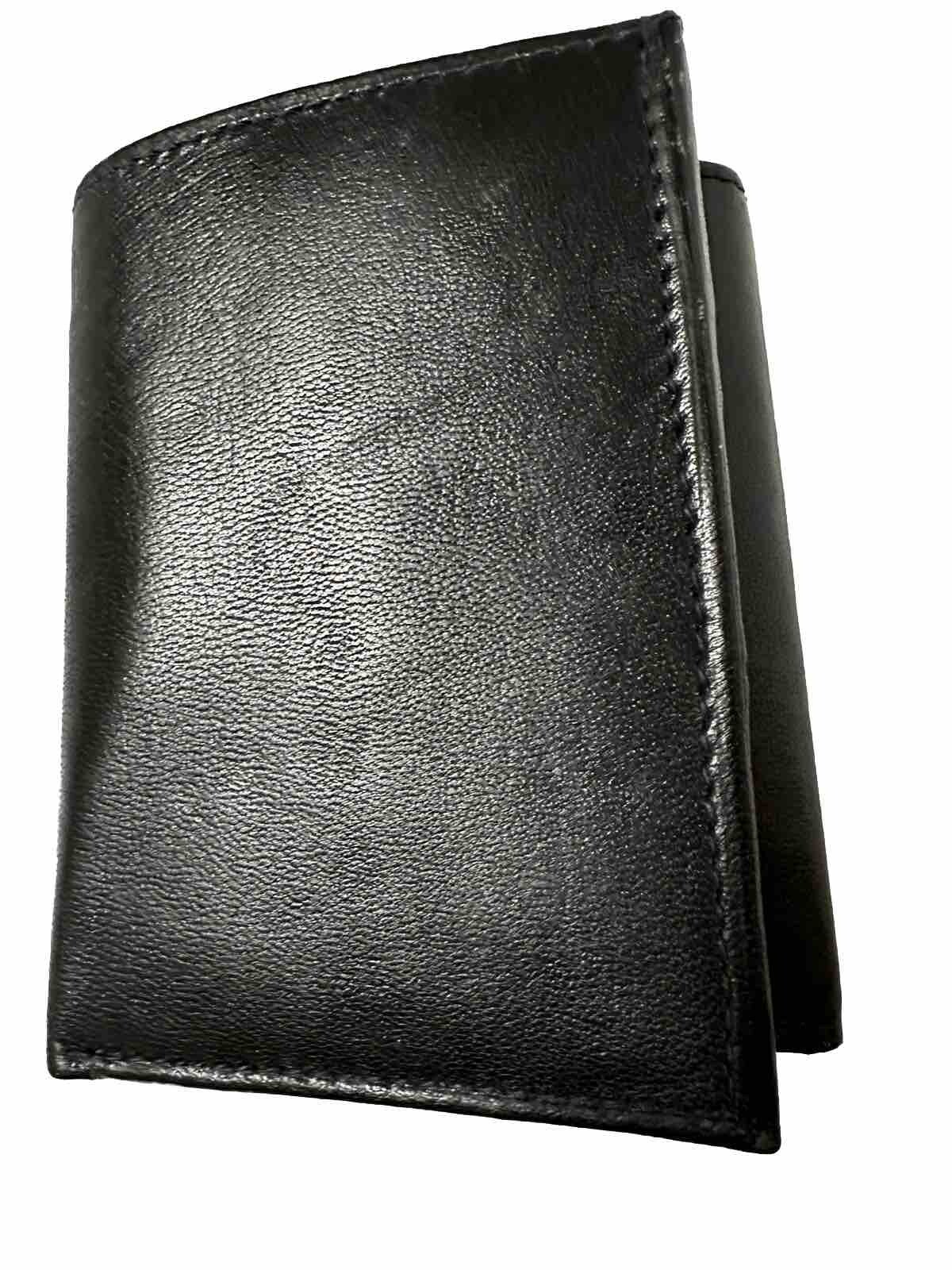 Marshal Genuine Leather Trifold Wallet Black 8 Credit Card slots ID window