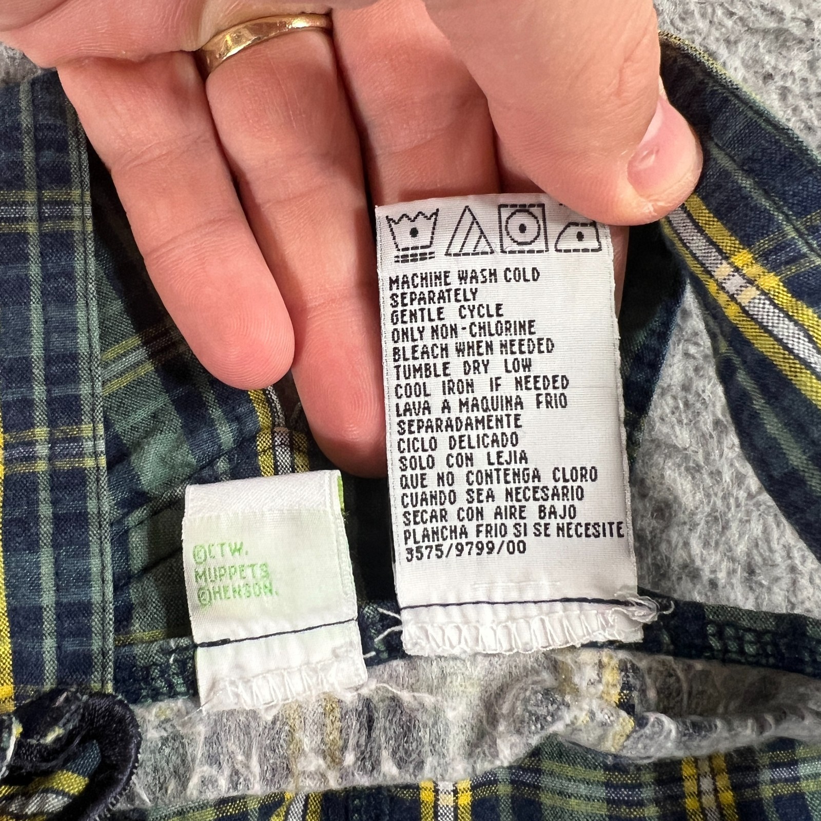 Sesame Street Safari Elmo Plaid Shortall Overalls Kids 24M Vtg Retro Green