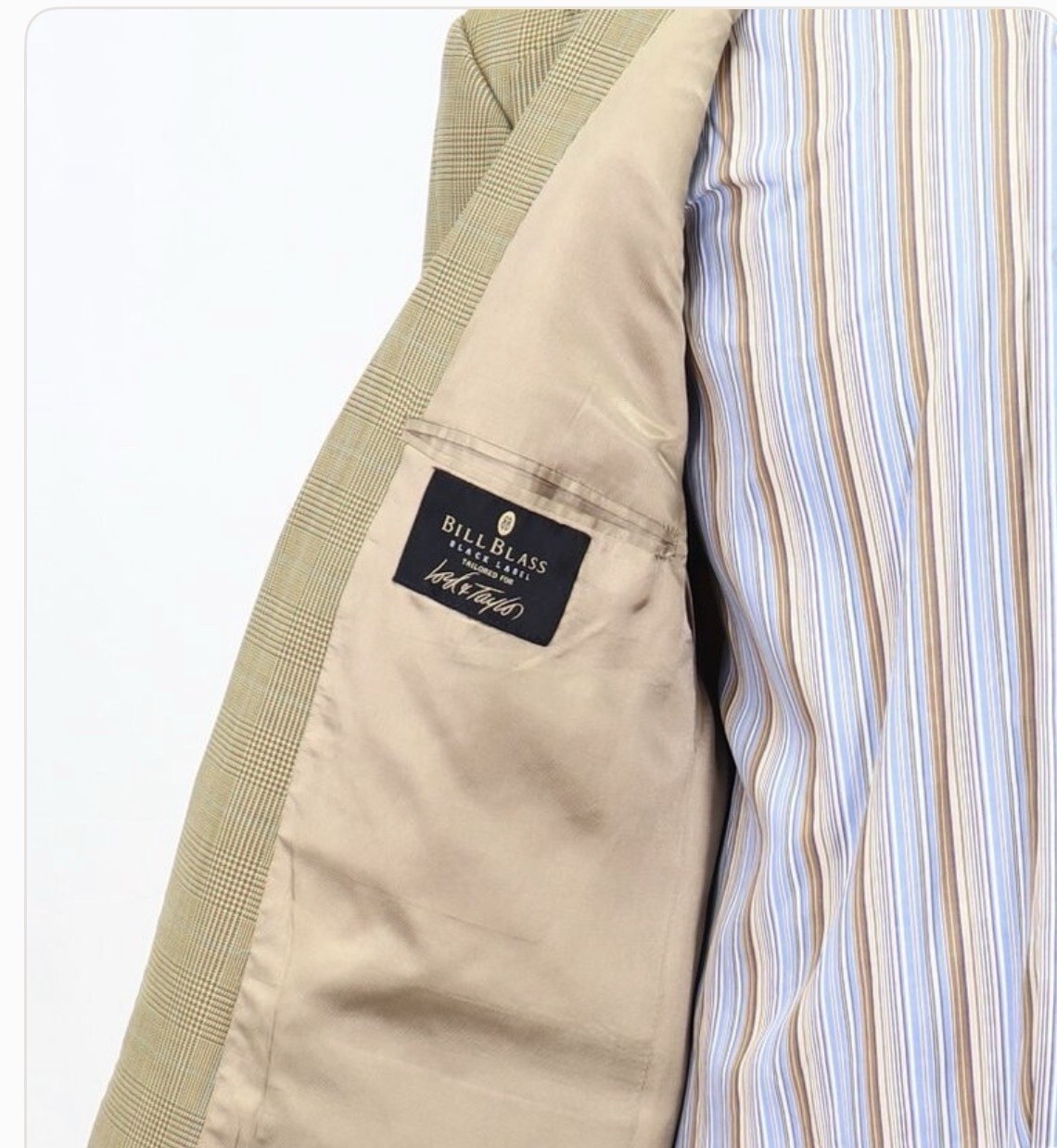 Bill Blass Men’s 46R Beige Wool Tweed Check Sport Coat Blazer Fully Lined