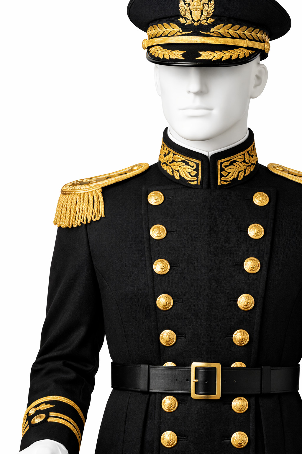 Black Military General Uniform Costume | Gold Trim Ceremonial Officer Outfit