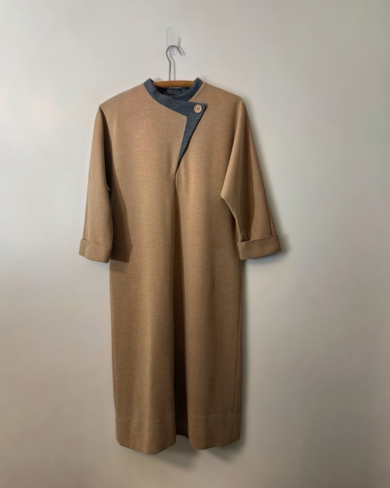 Vintage Hal Hardin Tan Shift Dress Slate Gray Collar Mod Women’s Size 14