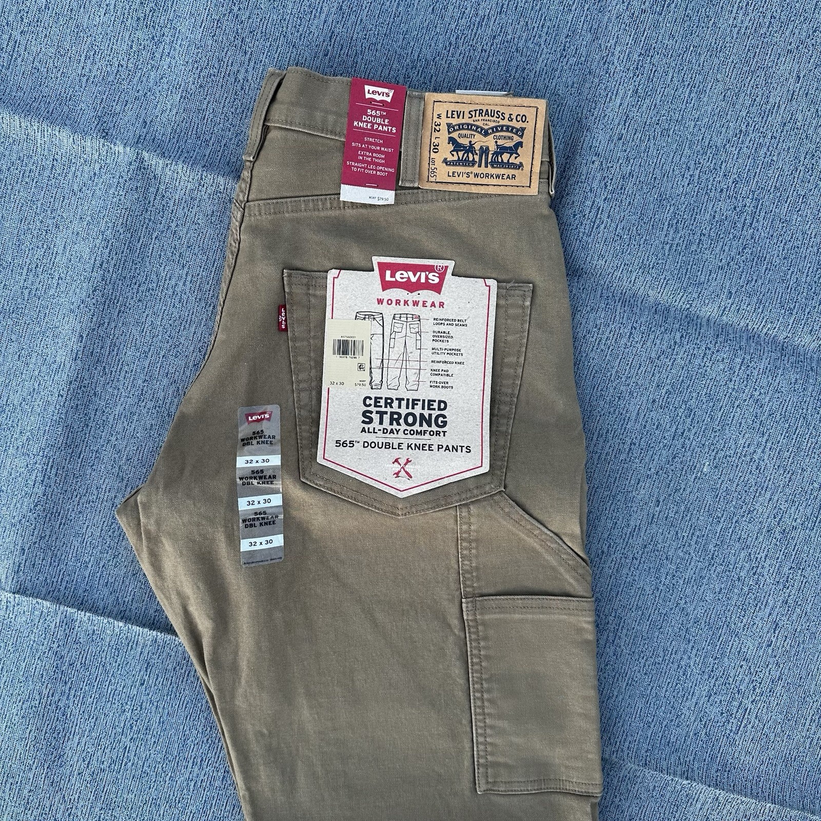 NWT Levis 565 Double Knee Work Pants Mens 32 W / 30 L New Workwear Straight Fit