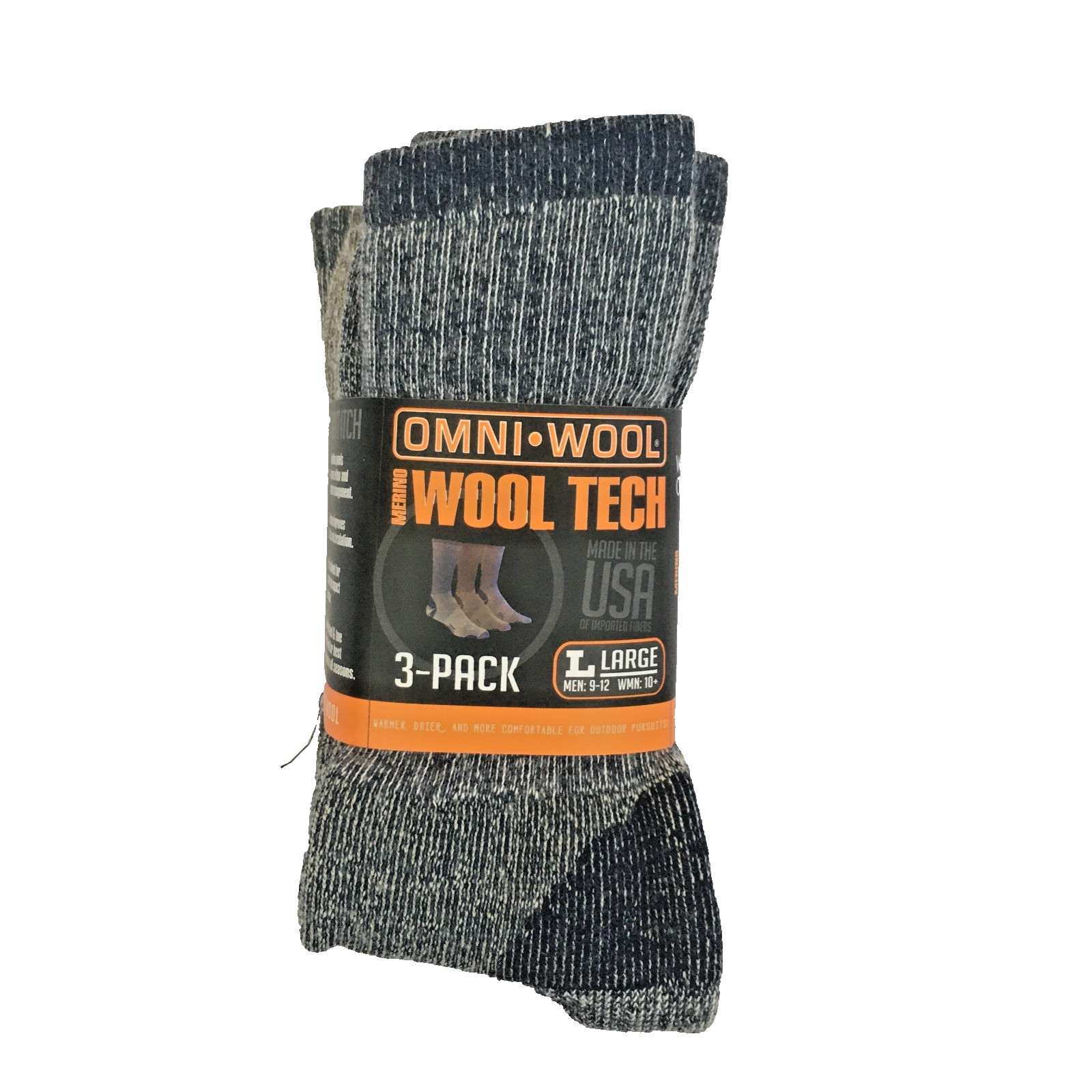 Omni wool 3-Pack Merino Wool Tech Moisture Management Sock Size L Unisex