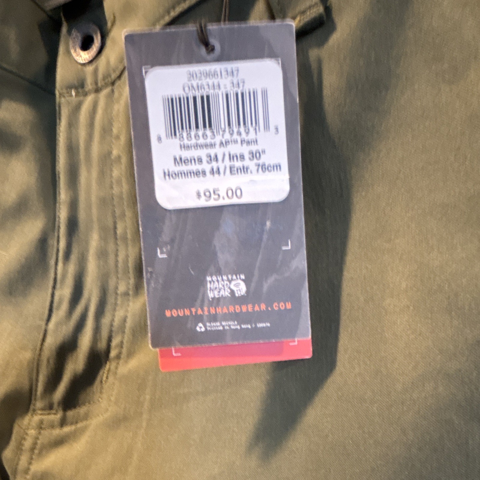 Mountain Hardwear Apin Pant Men’s Green 34W Regular Straight Pockets