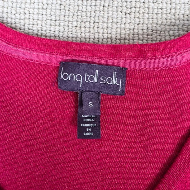 Long Tall Sally Magenta Ribbed V-Neck Sweater with Button Cuffs – Size S