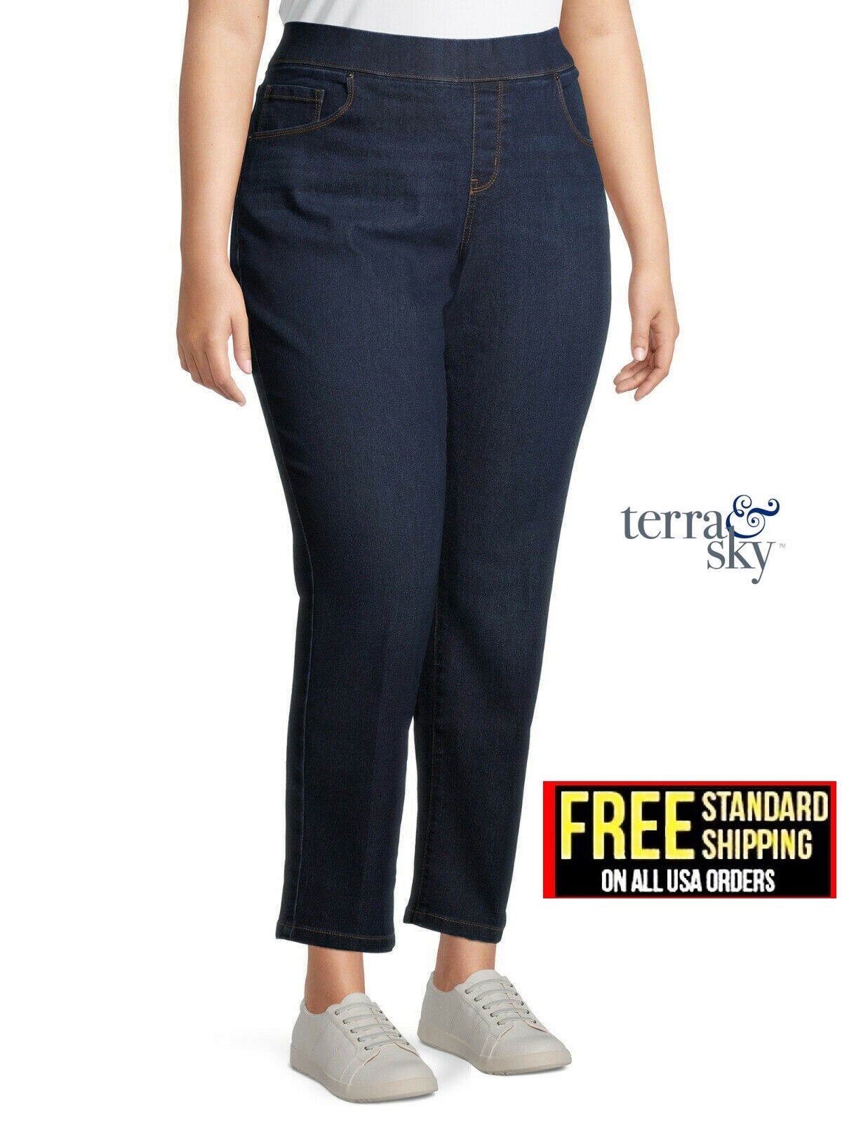 Terra & Sky /Jack David Women’s Plus Size Blue Pull on Denim jean Pants/Short