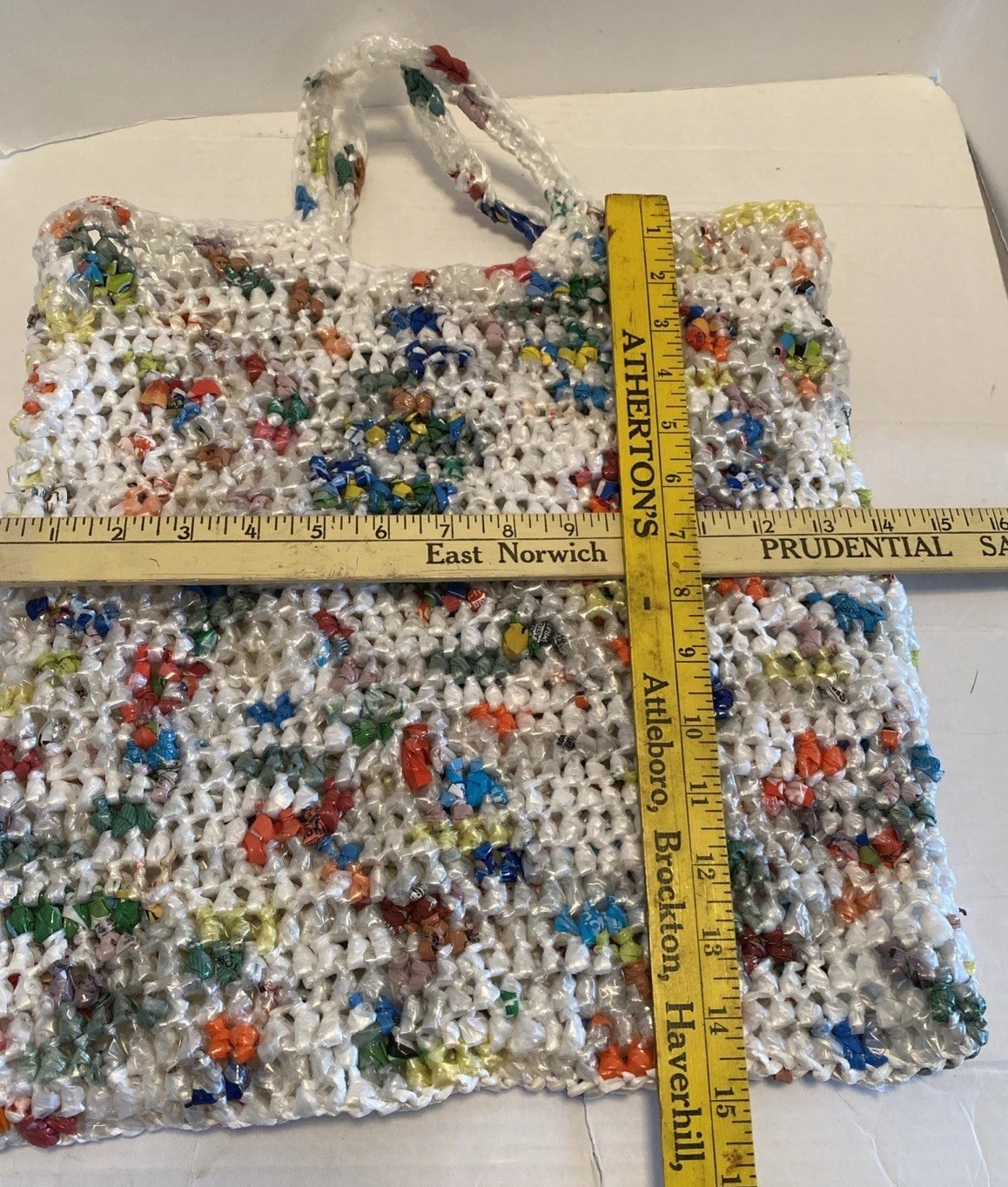 Candy Wrapper Plastic Woven Shoulder Medium Tote Bag Lightweight Artsy Retro EUC