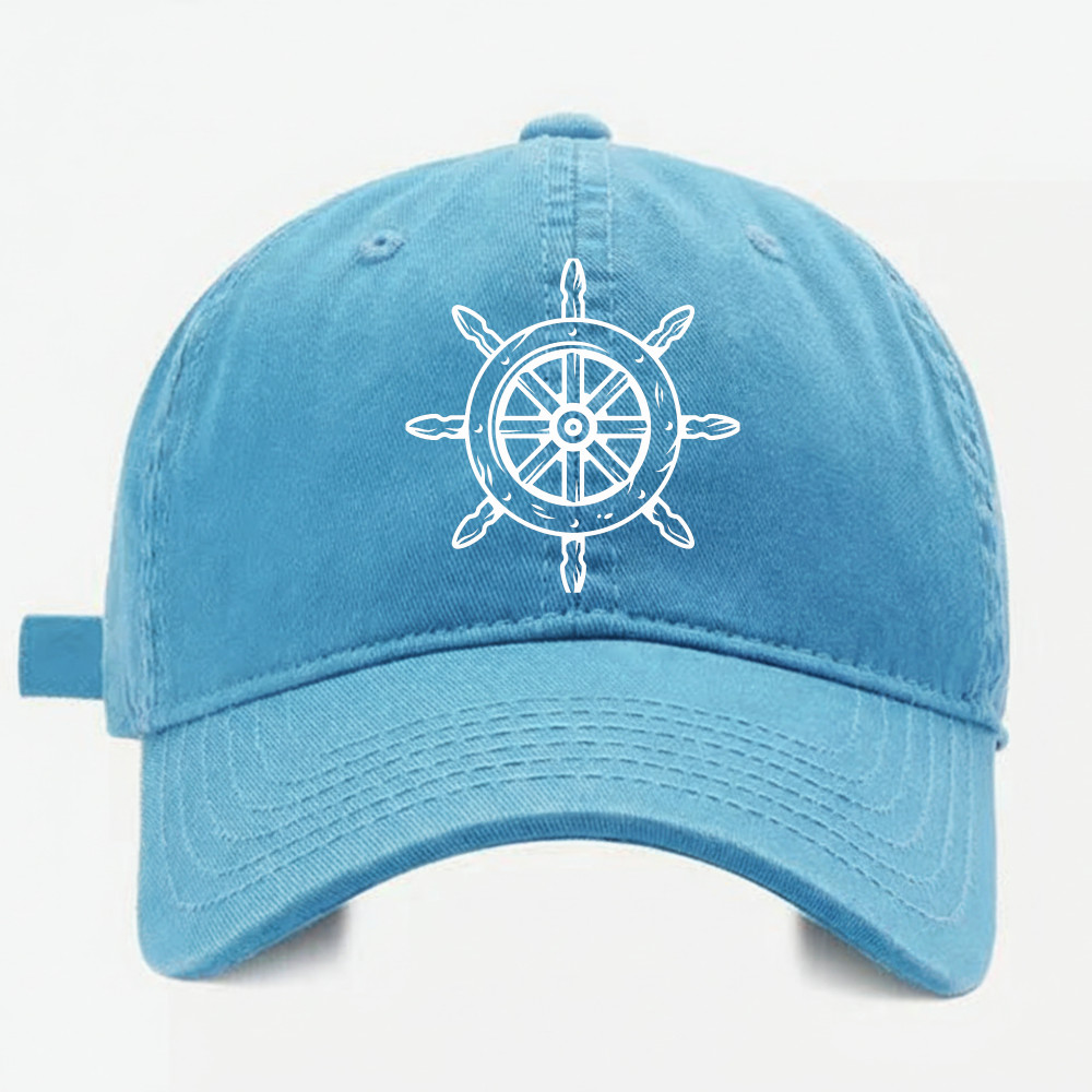 Nautical Ship Wheel Dad Hat | Vintage Washed Unisex Casual Cap