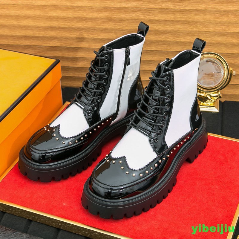 New Men’s High Top Platform Studded Ankle Boots Wing Tip Brogue Colorblock Shoes