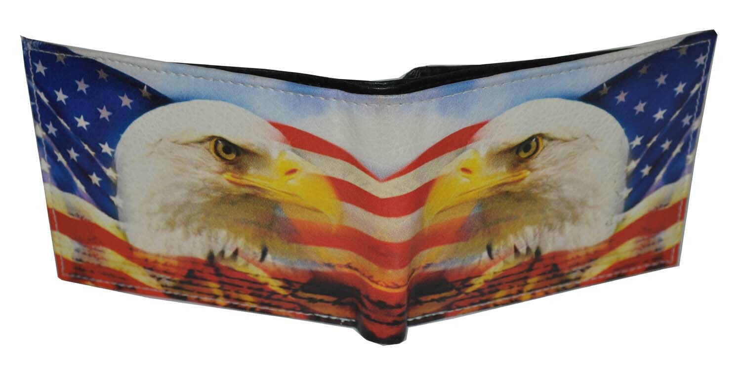 Leatherboss Men Bifold Exotic Wallet US American Flag Eagle with gift box