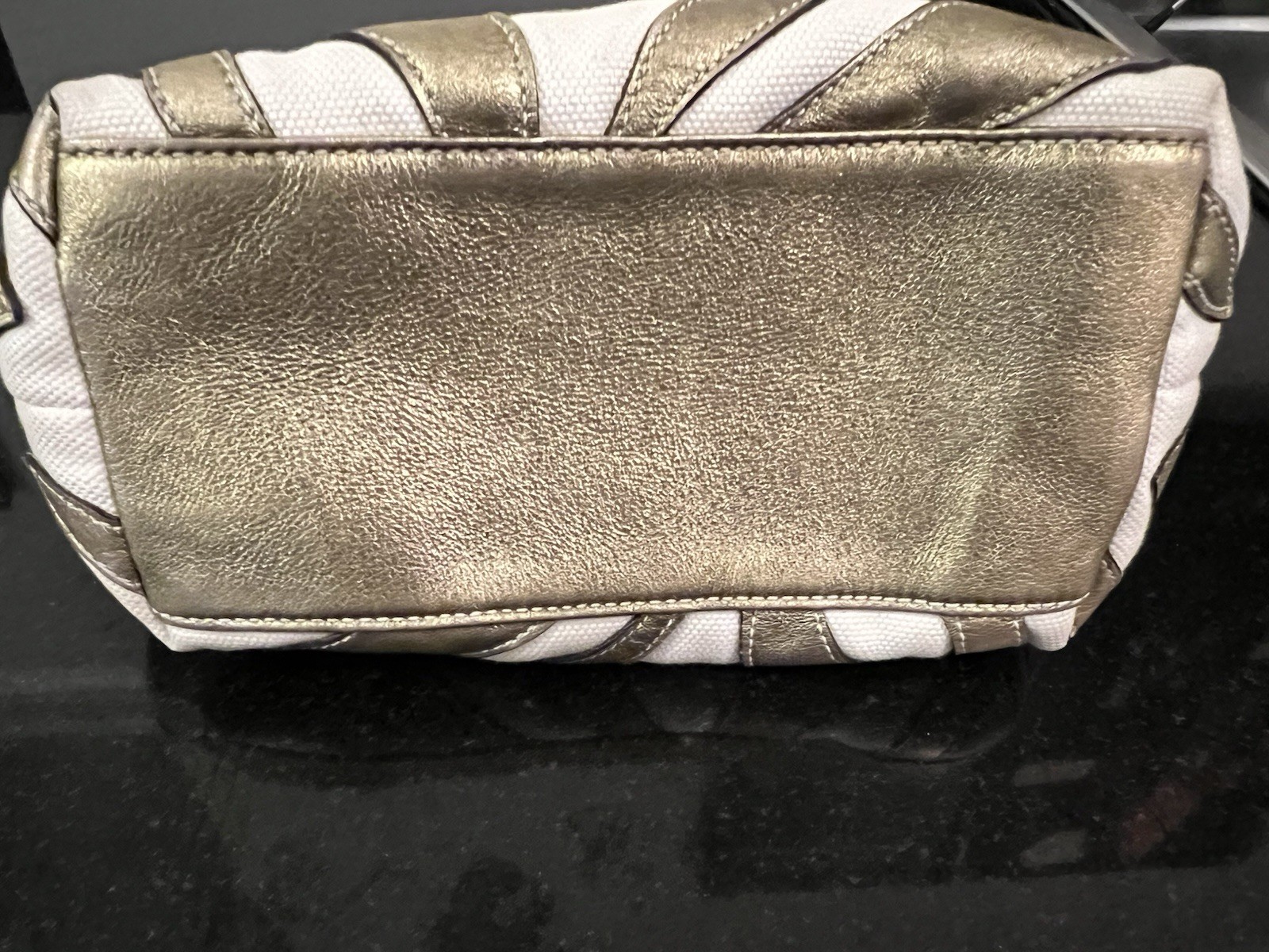 Coach B4 Bronze Zebra Print White Gold Small Handbag Top Handle Pouch # M050-478