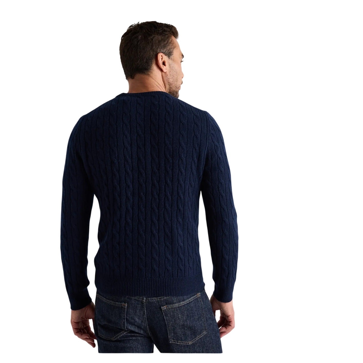 New Quince Men’s Classic Cable Cashmere Crewneck Sweater True Navy Pullover M