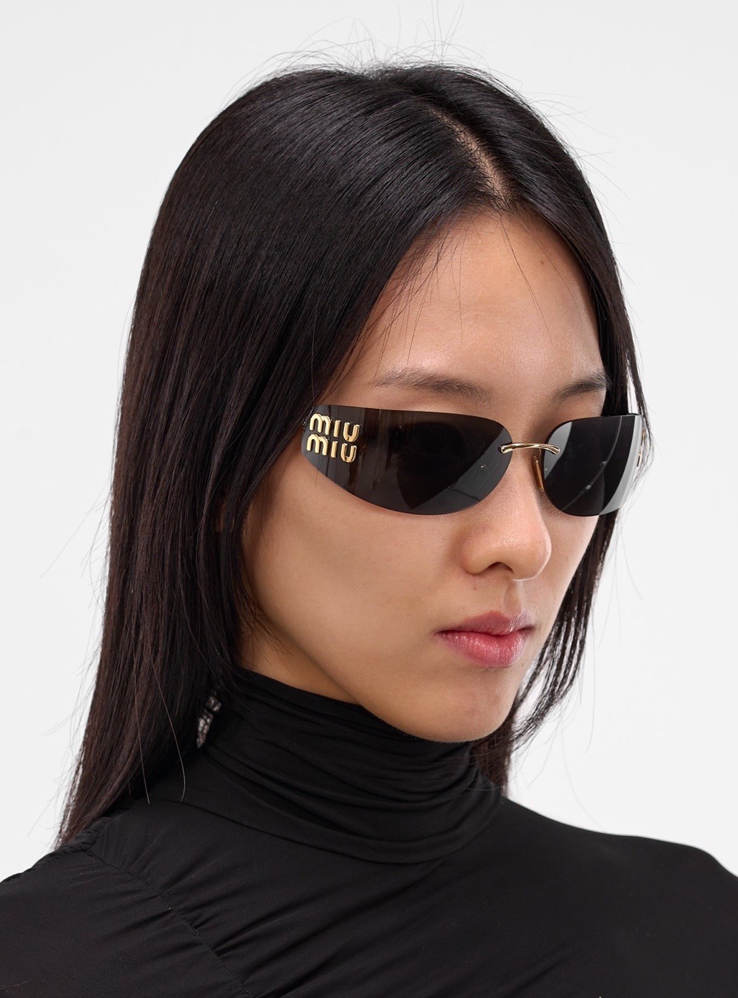 MIU MIU MU A51S 5AK5SO Gold Dark Grey Lens Women Wrap Sunglasses AUTHENTIC