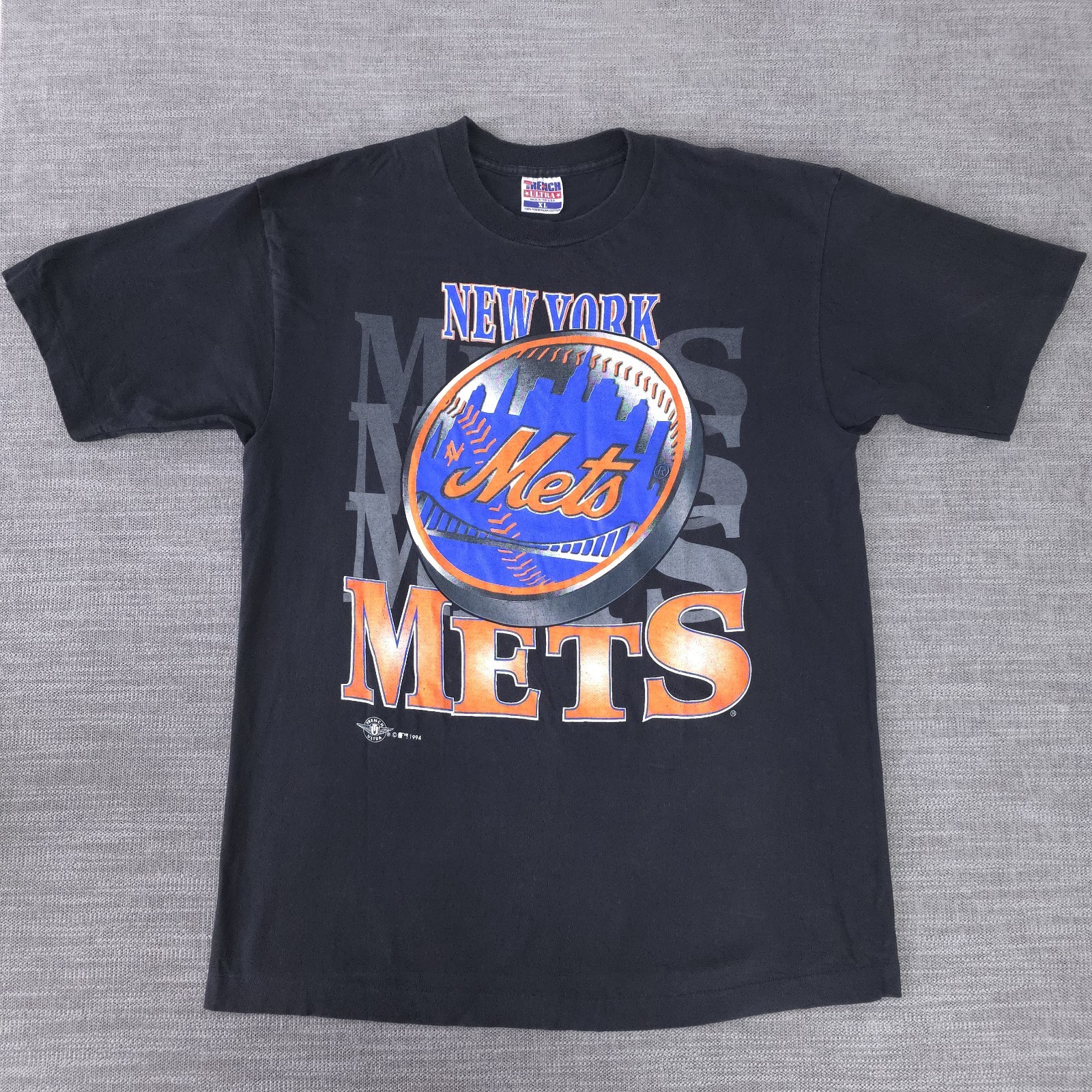 Vintage New York Mets 90s Single Stitch Black XL T-Shirt Made In USA Trench MLB