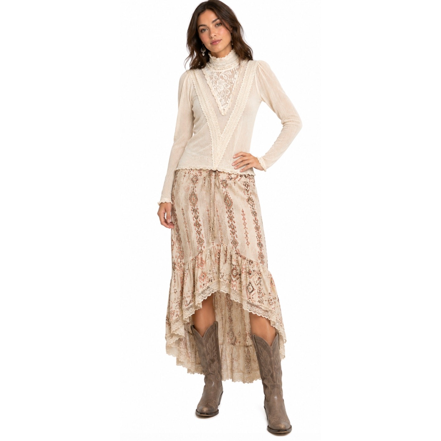 Double D Ranch Lace Mock Neck Top NWT Romantic Western Boho Cottage Size S