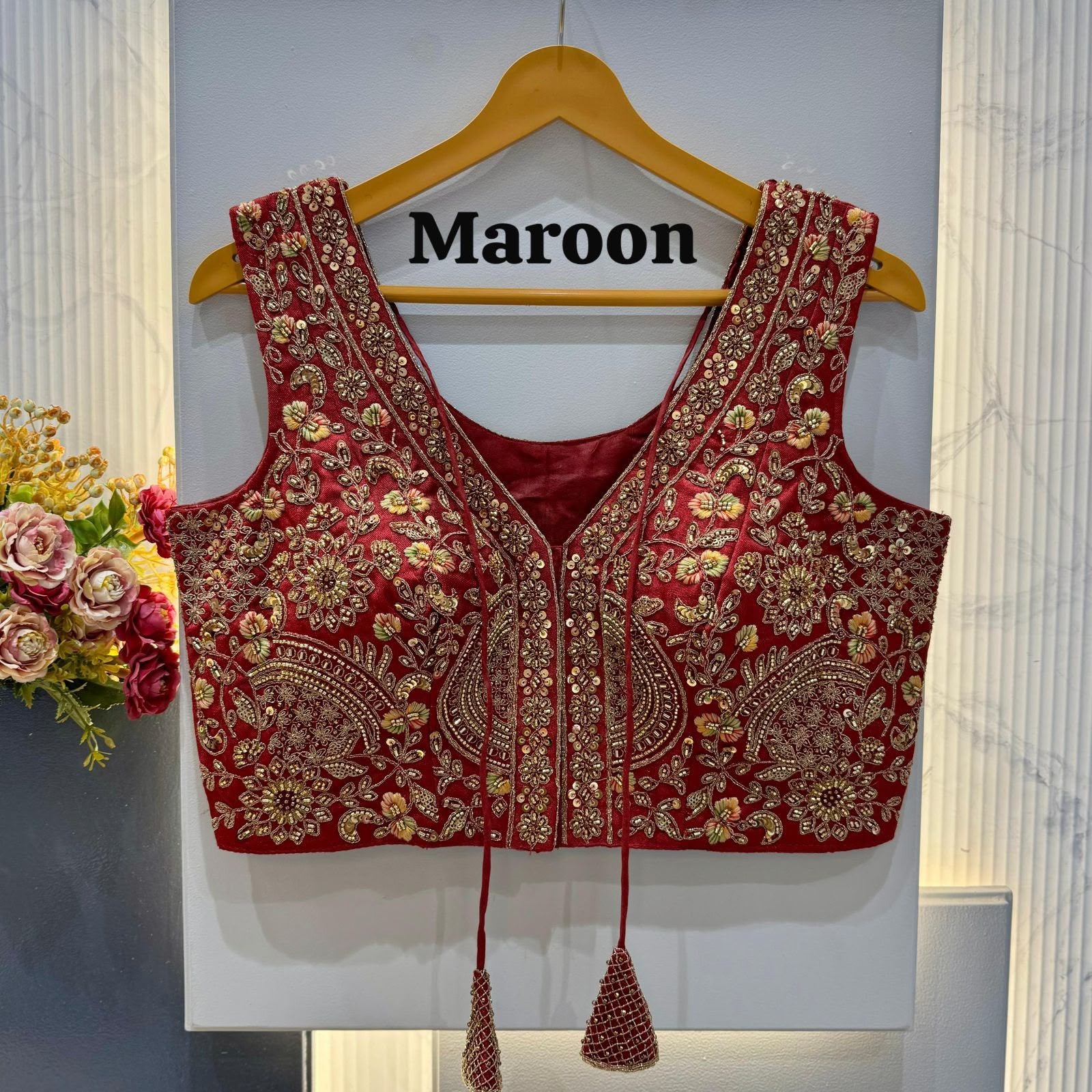 Women’s Embroidery Blouse Gold Floral Sleeveless Ethnic Party Wear Multi Color