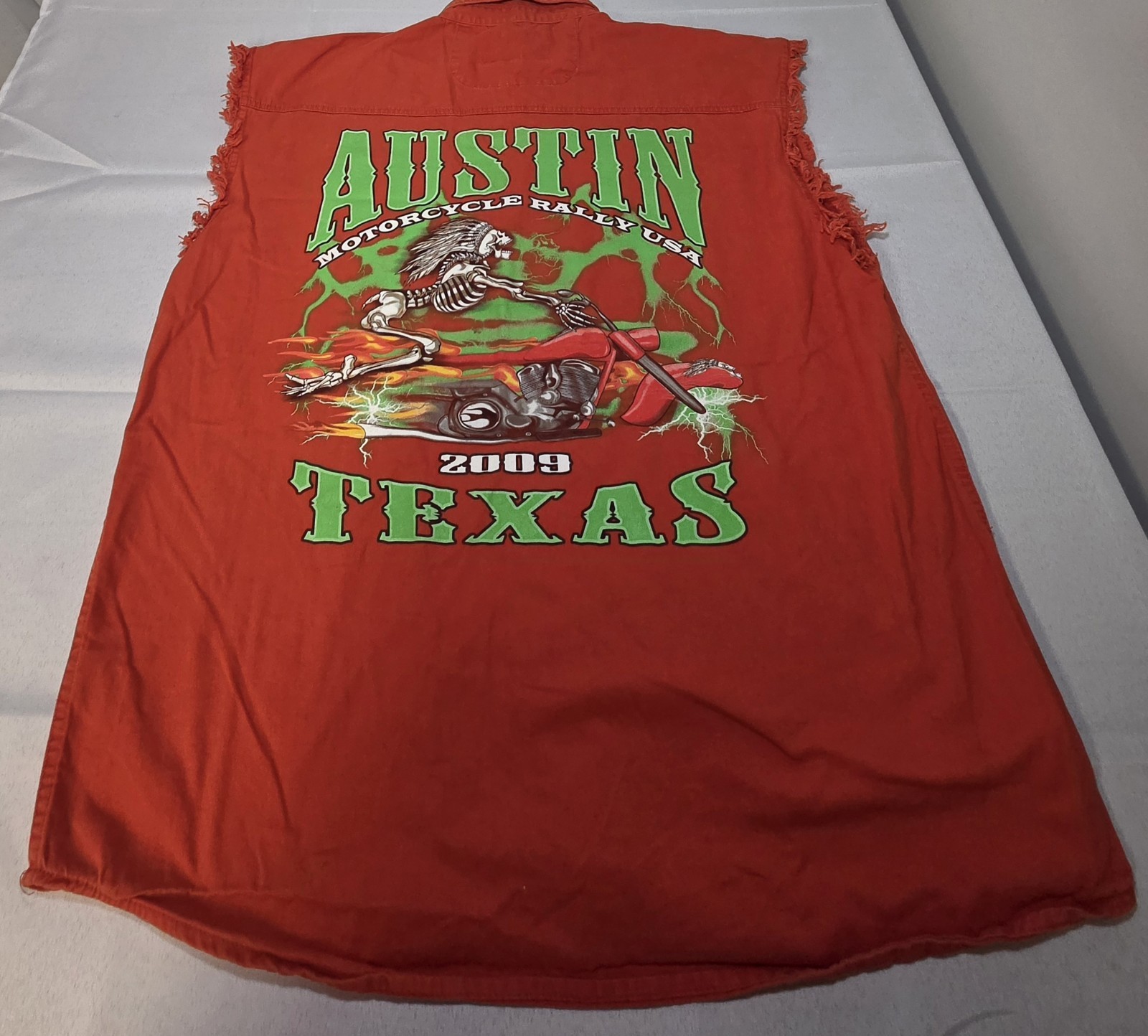 Vintage Regent & Co. Men’s Orange Graphic Print Motorcycle Rally Austin TX 2009